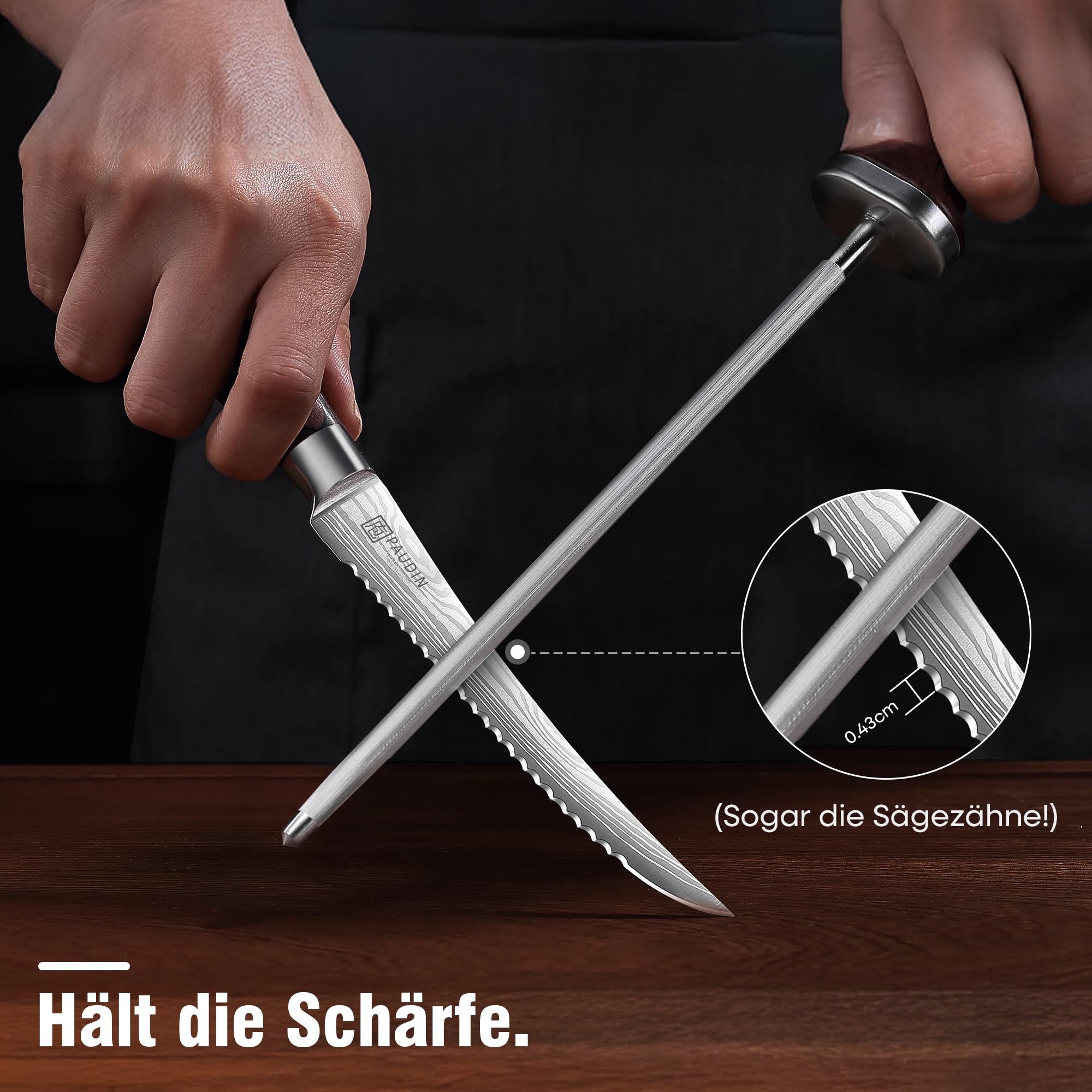 PAUDIN Tomatenmesser 13 CM, Professionelles Küchenmesser für Tomaten, Messer für weiches Obst und Gemüse, Anti-Haft frühstücksmesser, buttermesser mit Scharfes Klinge und Ergonomischer Holzgriff