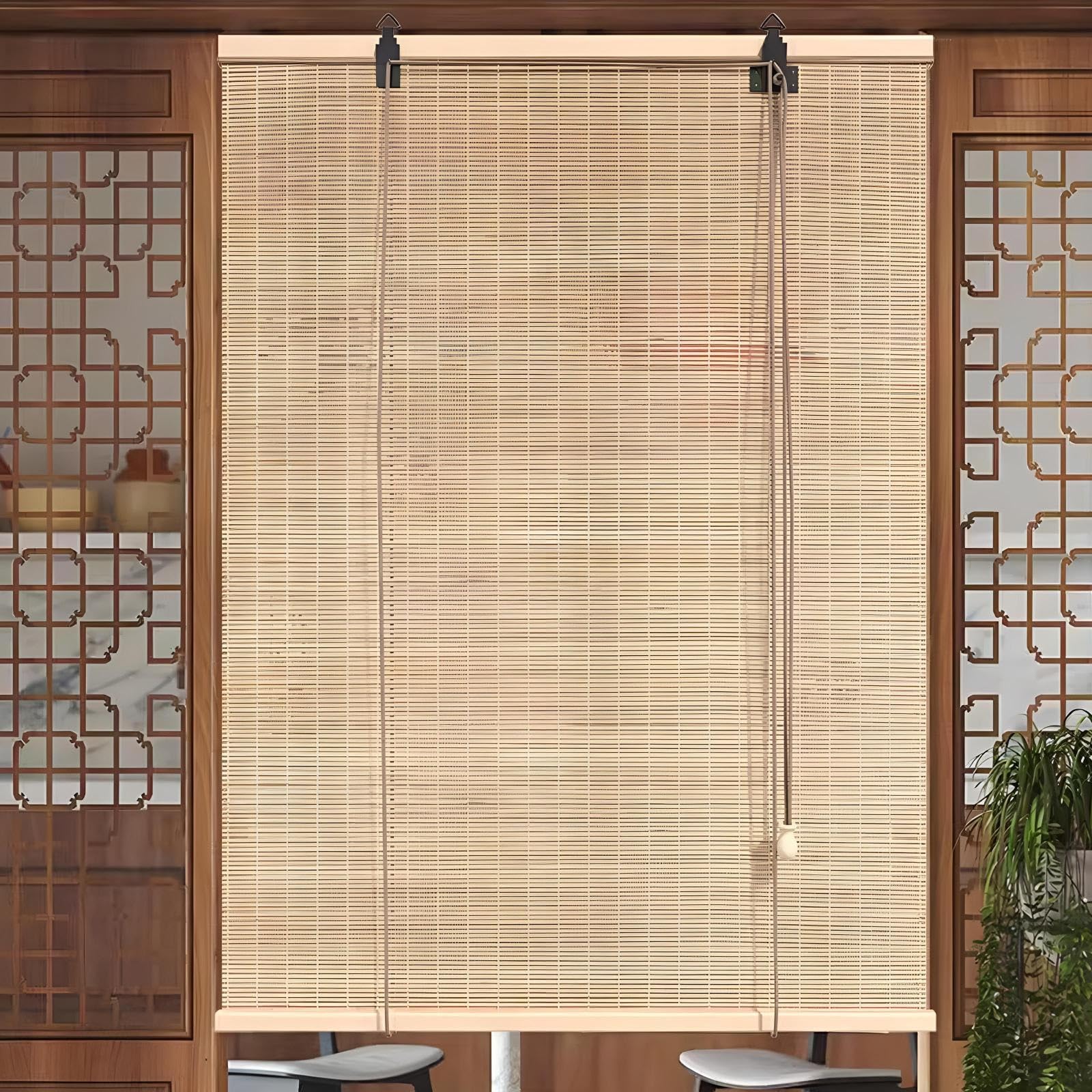 Eiauiuo Bamboo Blinds With Lifter – Natural Roman Blinds For Windows, Blackout & UV Protection, Light Filtering, Privacy Side Pull Mechanism – Eco-Friendly Bamboo Curtain For Home & Office(100x190)