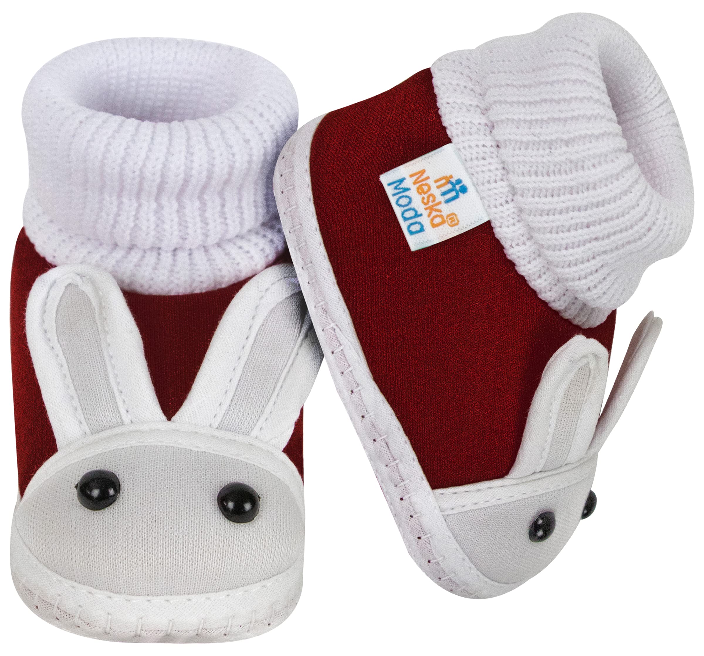 Neska Moda Baby Boy's Maroon Cotton Booties - 0 to 12 Months 1