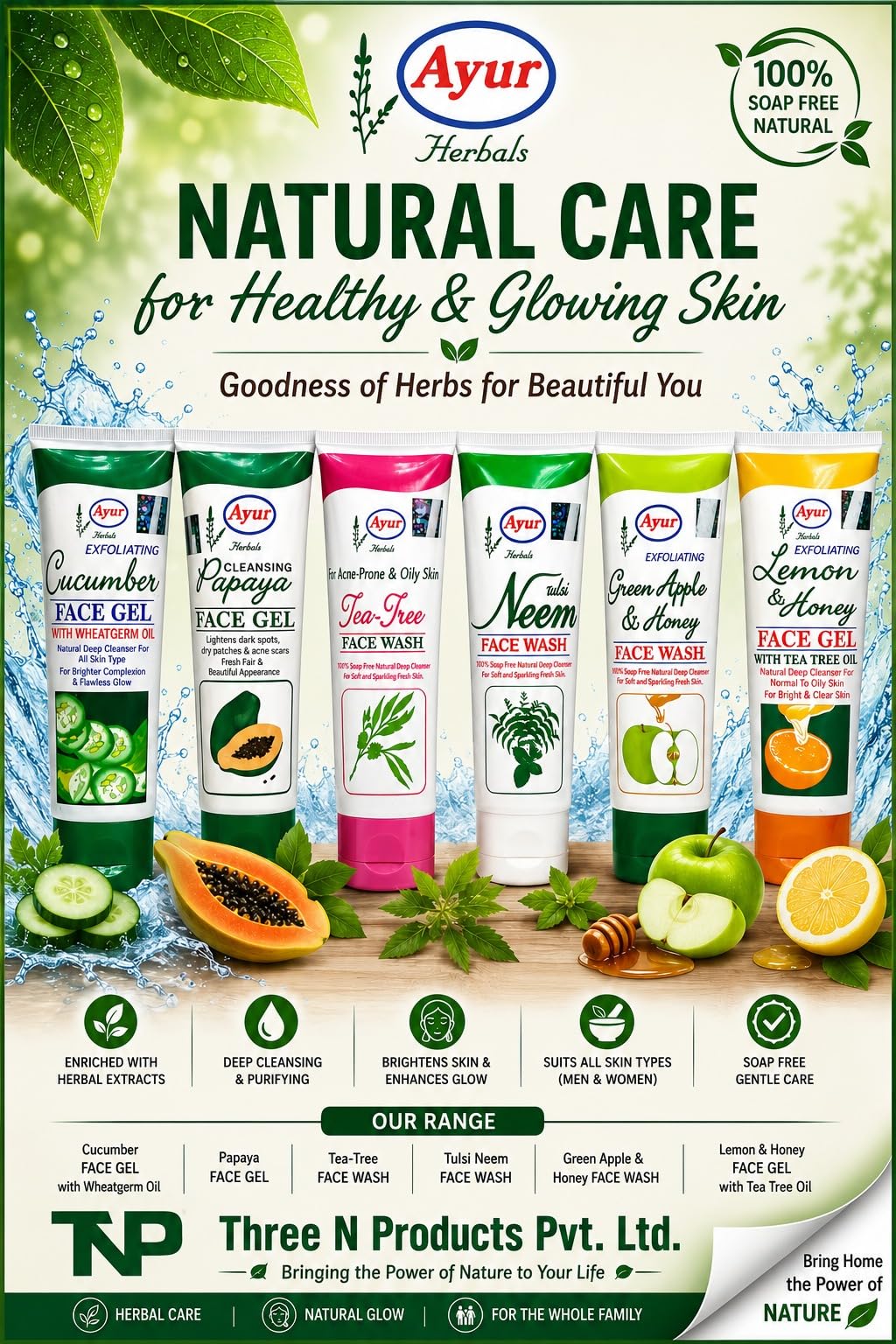 Ayur Herbal Face Wash Pack of 6, with Cucumber, Lemon & Honey, Papaya, Tea Tree, Green Apple & Honey, Tulsi Neem, 75ml Each-image-30