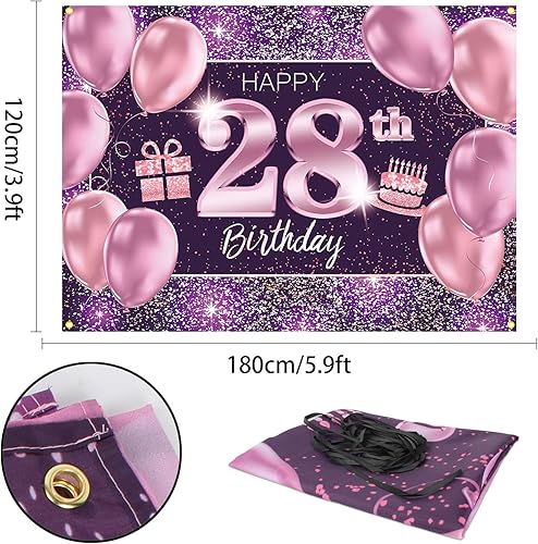 Miniatura 2 de pancarta grande rosa con texto en inglés “Happy Birthday”
