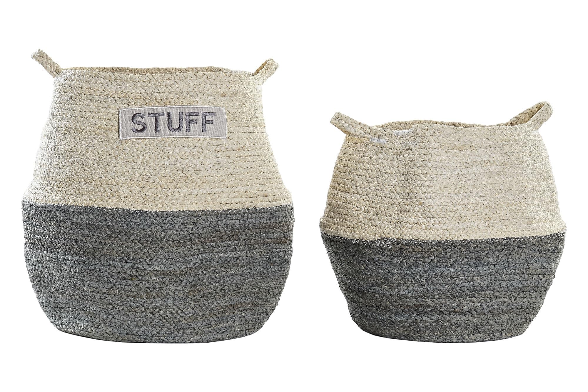 Set de 2 cesta de fibra maiz natural y gris con asas