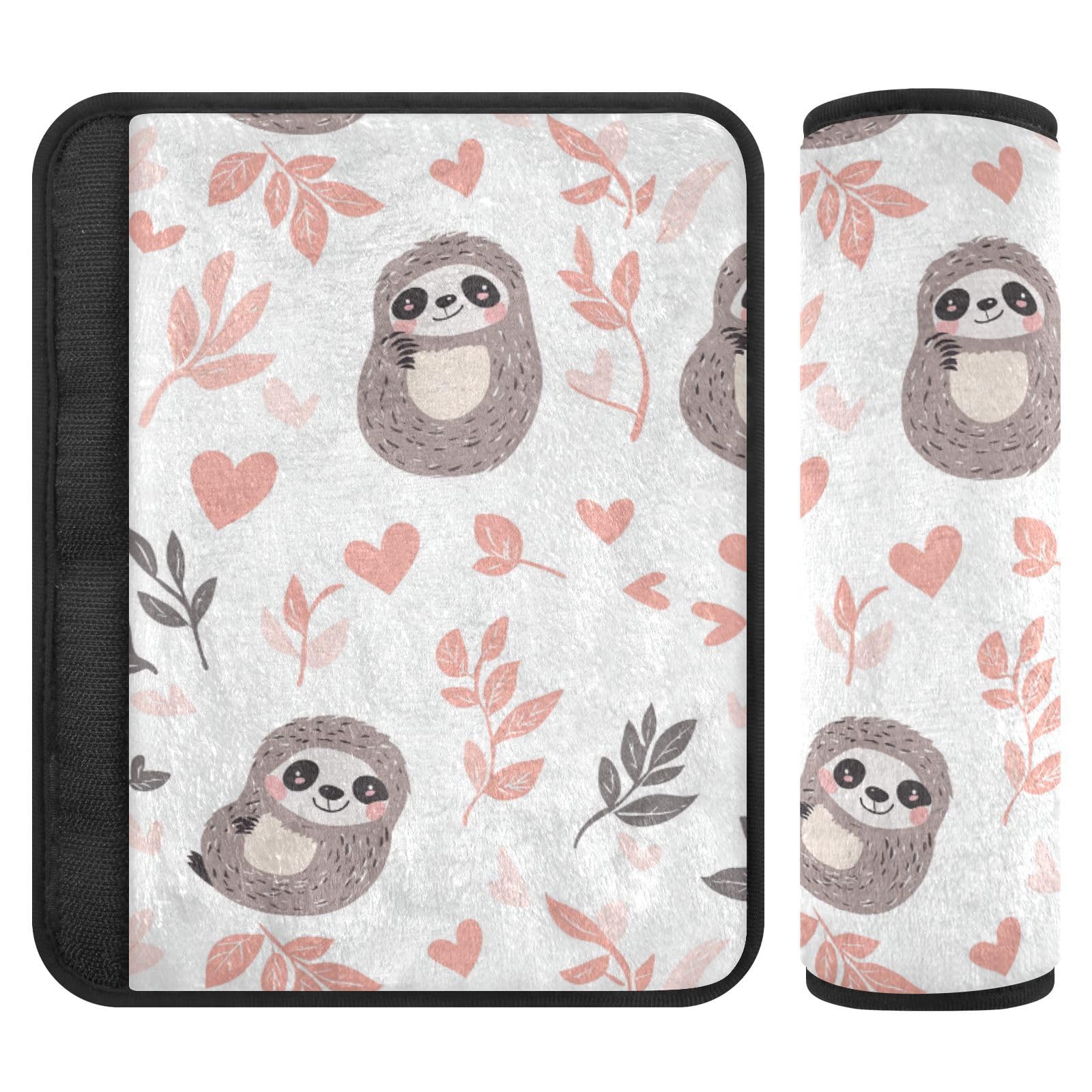 Seat Belt Covers 2 Pack Cartoon Sloth Car Seat Strap Covers Super Soft Pink Car Seat Neck Cover for Boys Girls Adults Babies M