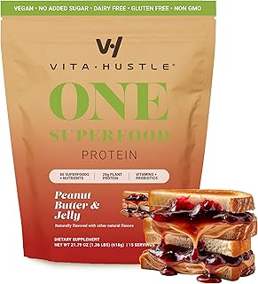 VitaHustle ONE Meal Replacement Shake - Plant Based Protein Powder by Kevin Hart - Vegan, Meal Replacement Powder with Superfoods, Vitamins, Adaptogens & Probiotics - Peanut Butter & Jelly Flavor, 15 Servings