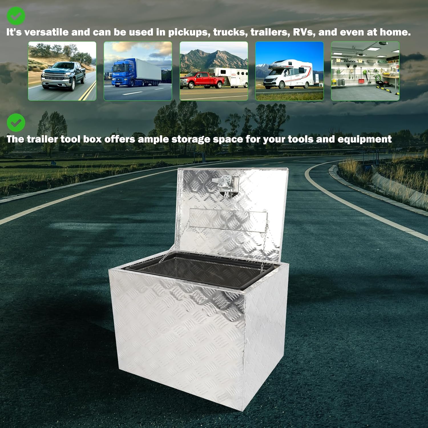 SCITOO 24 Inch Diamond Plate Aluminum Truck Bed Tool Box,Heavy Duty Crossover Storage for Most Full Size Pickups,Lockable Weatherproof Chest,Fits 24" Truck Beds,Easy Access to Load and Unload