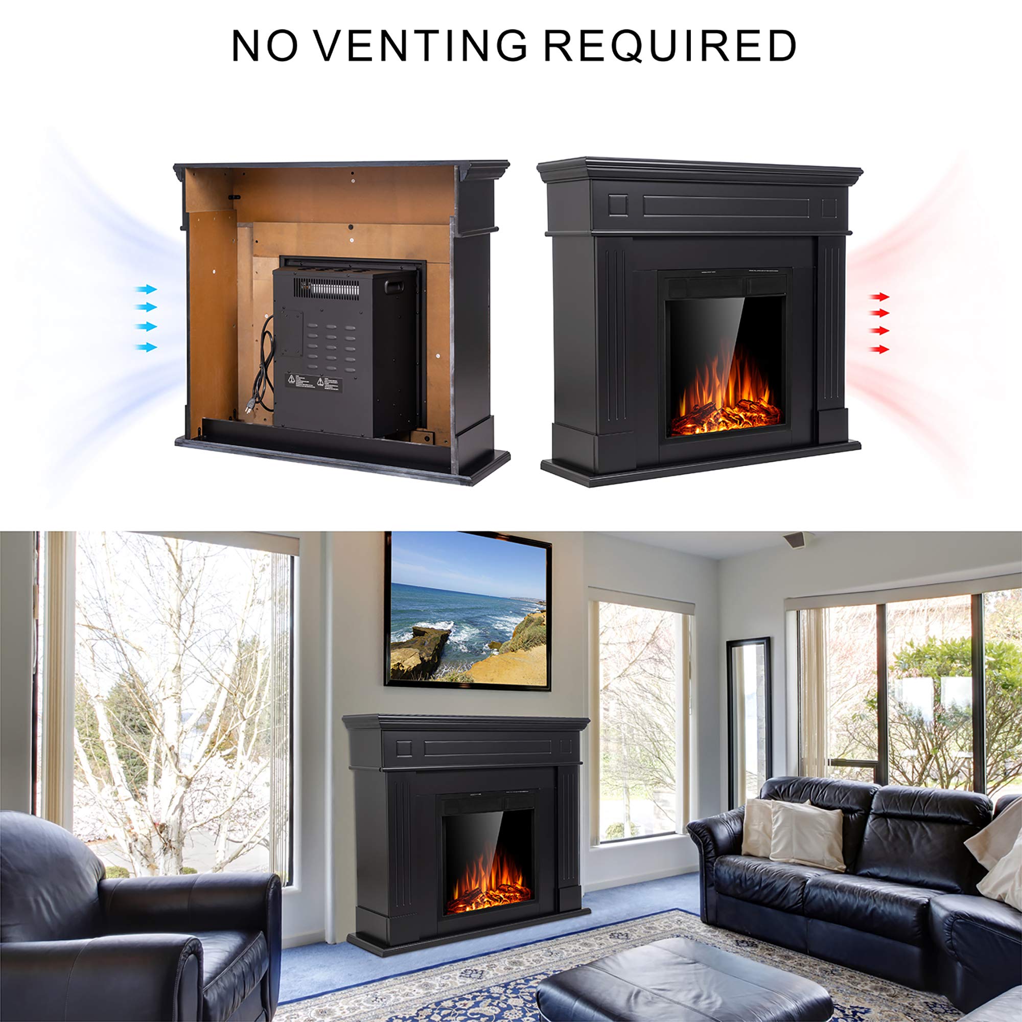 Amazon.com: JAMFLY Electric Fireplace Mantel Package Wooden Surround  Firebox TV Stand Free Standing Electric Fireplace Heater with Logs,  Adjustable Led Flame, Remote Control, 750W-1500W (Black) 1 : Home u0026 Kitchen