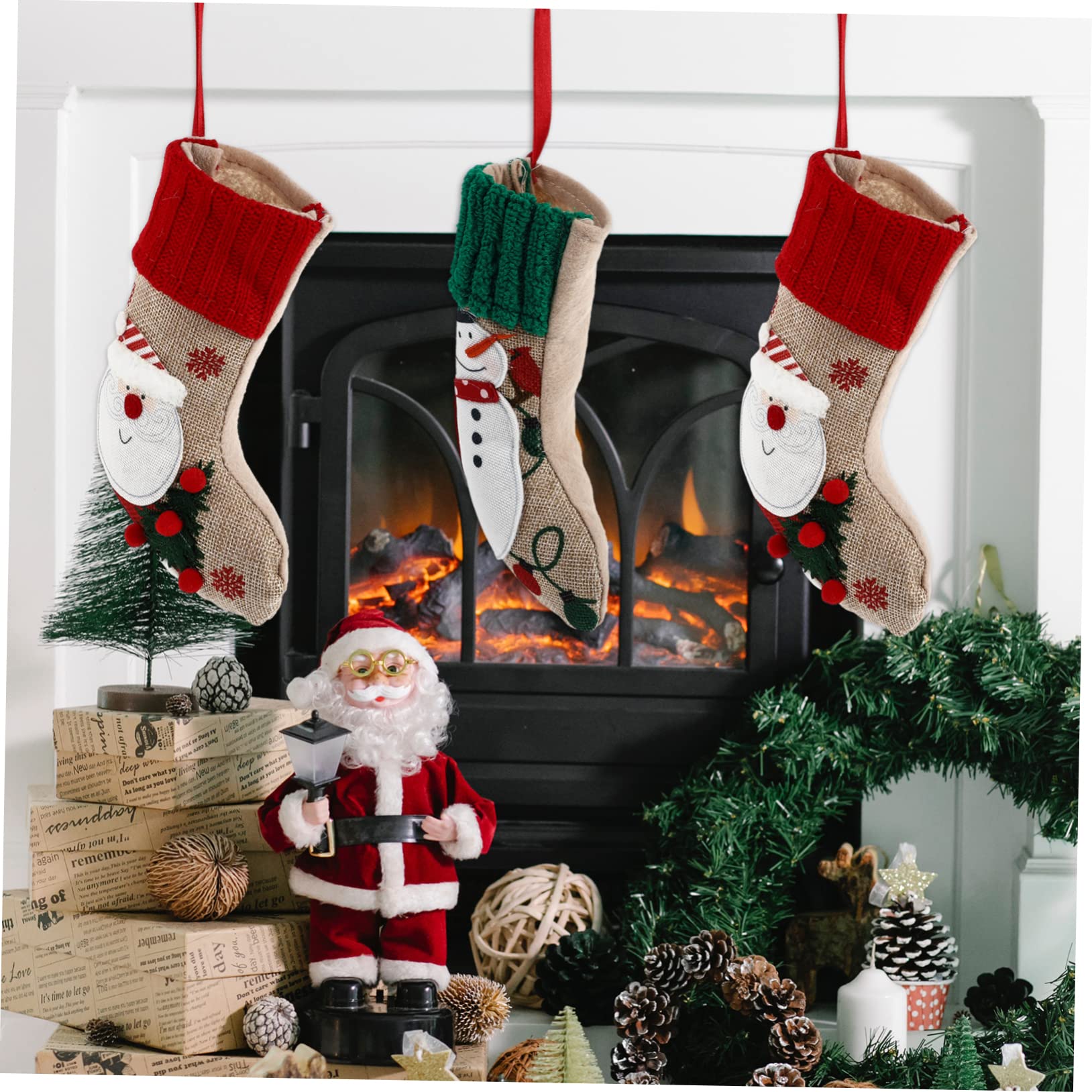 Zerodeko 6 Set Calza di Natale Calze di Natale Appendiabiti Gonfiabile Decorazione Arredamento Juta Sacchetti di Iuta Natalizi Peluche Sospeso Calze per Gnomi Biancheria 2 Pezzi * 6