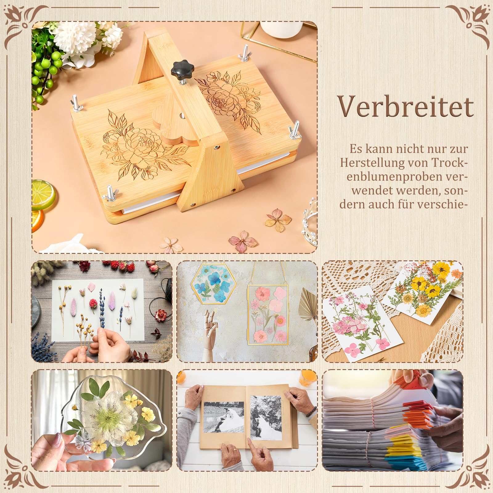 Großes Blumenpressen-Set,DIY-Blumenpress-Set aus Holz mit Zubehör für Getrocknete Blumen, Pflanzenproben, Hochzeiten, DIY-Handwerk, 27,9 x 17,8 cm