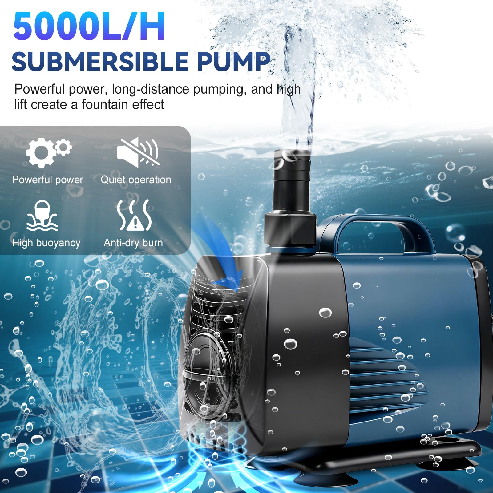 85 W silenziosa piccola pompa sommersa 5000L/H pompa sommersa per acquari, laghetti, fontane, idroponica
