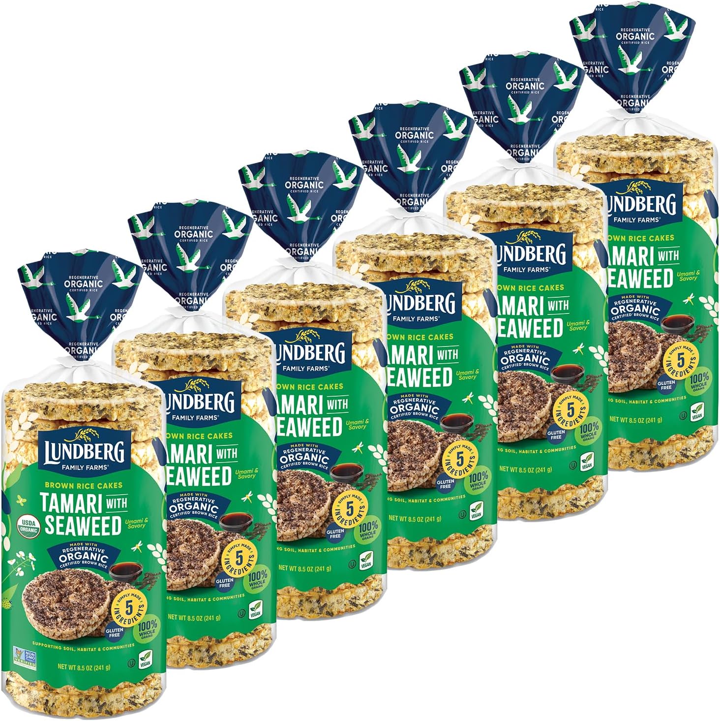 Rice Cakes, Organic Tamari with Seaweed, 6-Pack – Regenerative Organic Certified Rice Cakes, Healthy Snacks, Gluten-Free & Vegan, 8.5 Oz Ea