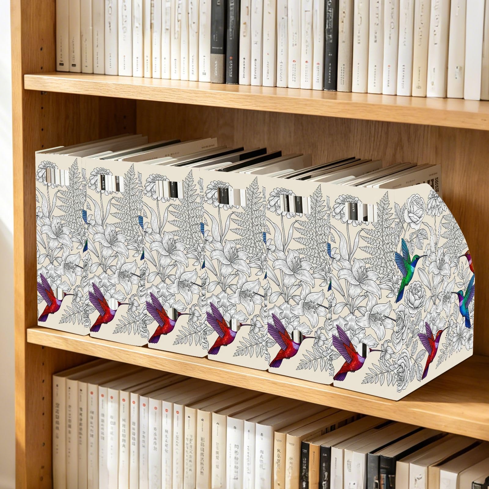 Organizer da scrivania in plastica beige con uccellini ad acquerello