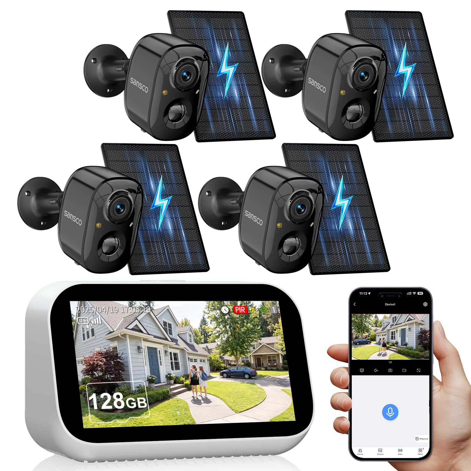 SANSCO Wireless Solar Security Cameras,4+4MP WiFi Outdoor Cameras with 4.4In Mini Wireless NVR kit, PIR Motion Detection, Night Vision, 5G & 2.4G WiFi-picture-21