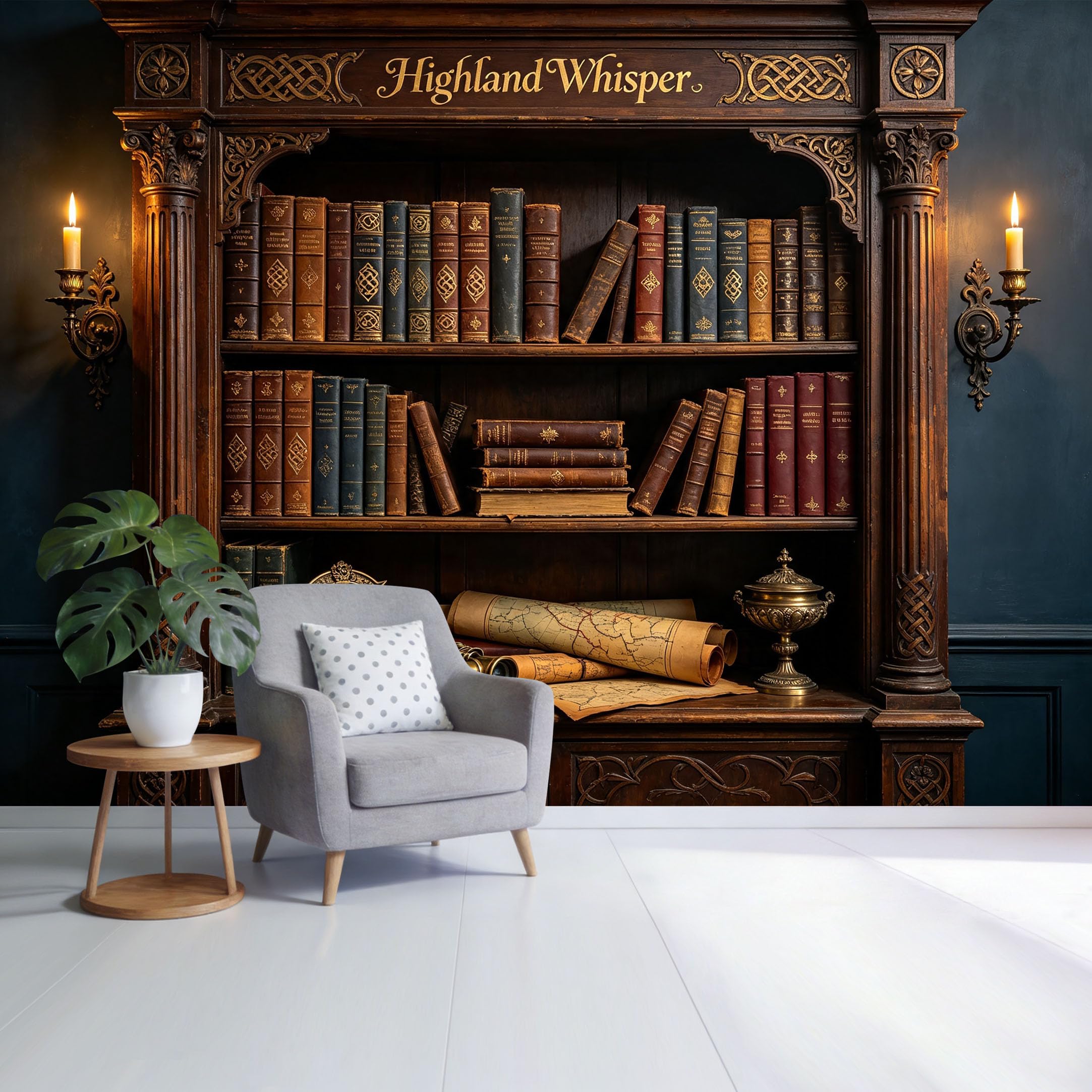 Custom Size Wall Mural Vintage Library Bookshelf 3D Trompe L'Oeil Removable Self Adhesive Fabric，Home Wall Decor for Living Room Bedroom Bathroom Antique Style