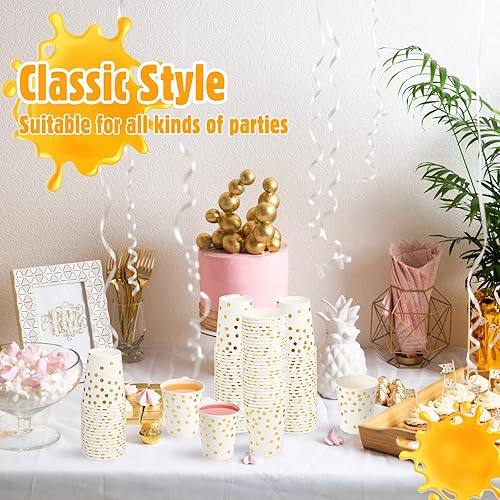 Miniatura 4 de Sieral 100 vasos negros desechables de papel de aluminio dorado, tazas de café de 9 onzas, tazas de café a granel para bodas, despedidas de soltera,