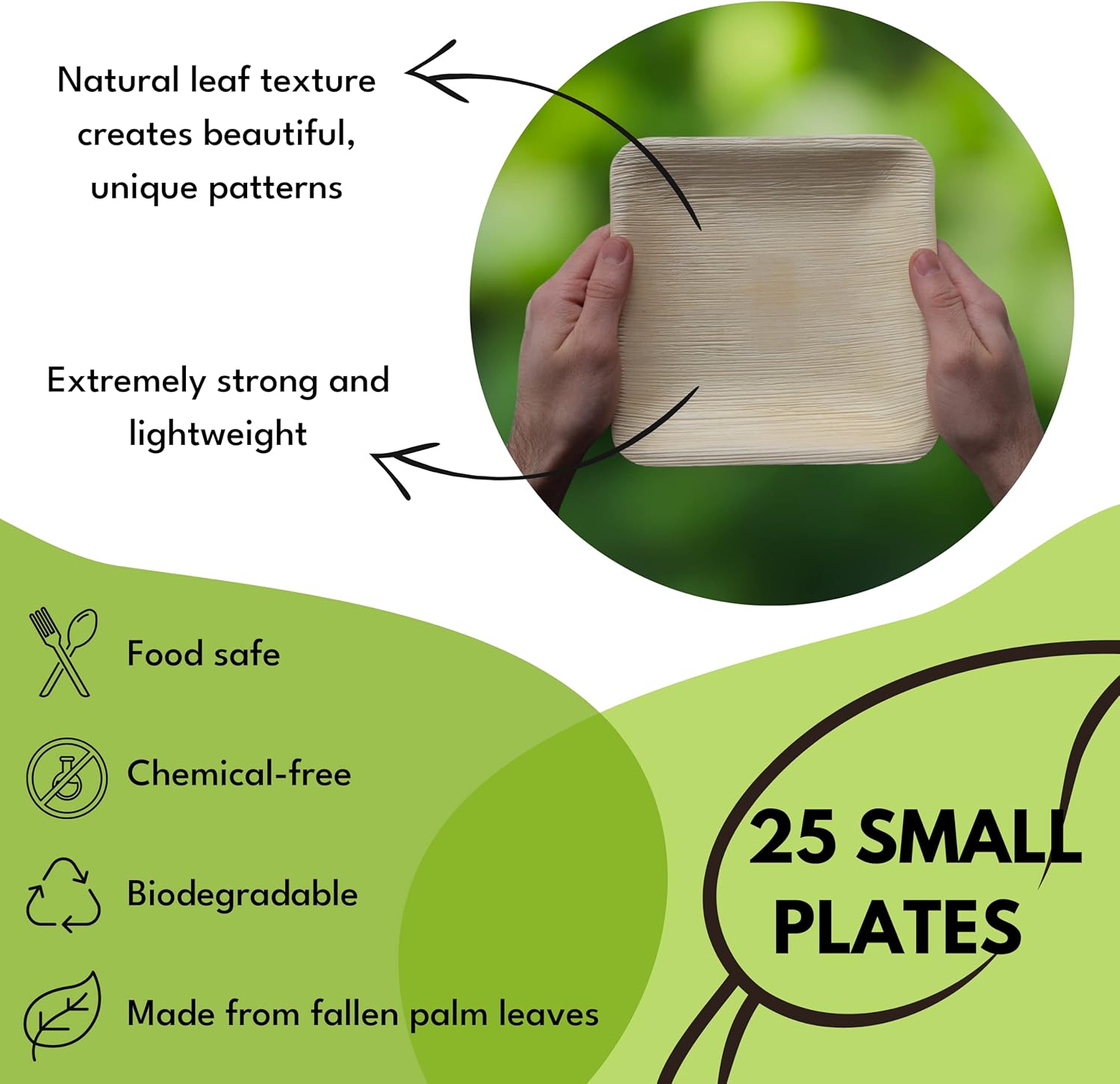 Palm Leaf Plates 10 Inch & 7 Inch Square Bamboo Plates [50-Pack] - Biodegradable and Compostable for Appetizer and Dinner - Disposable Wood Dinnerware Set - Party Pack