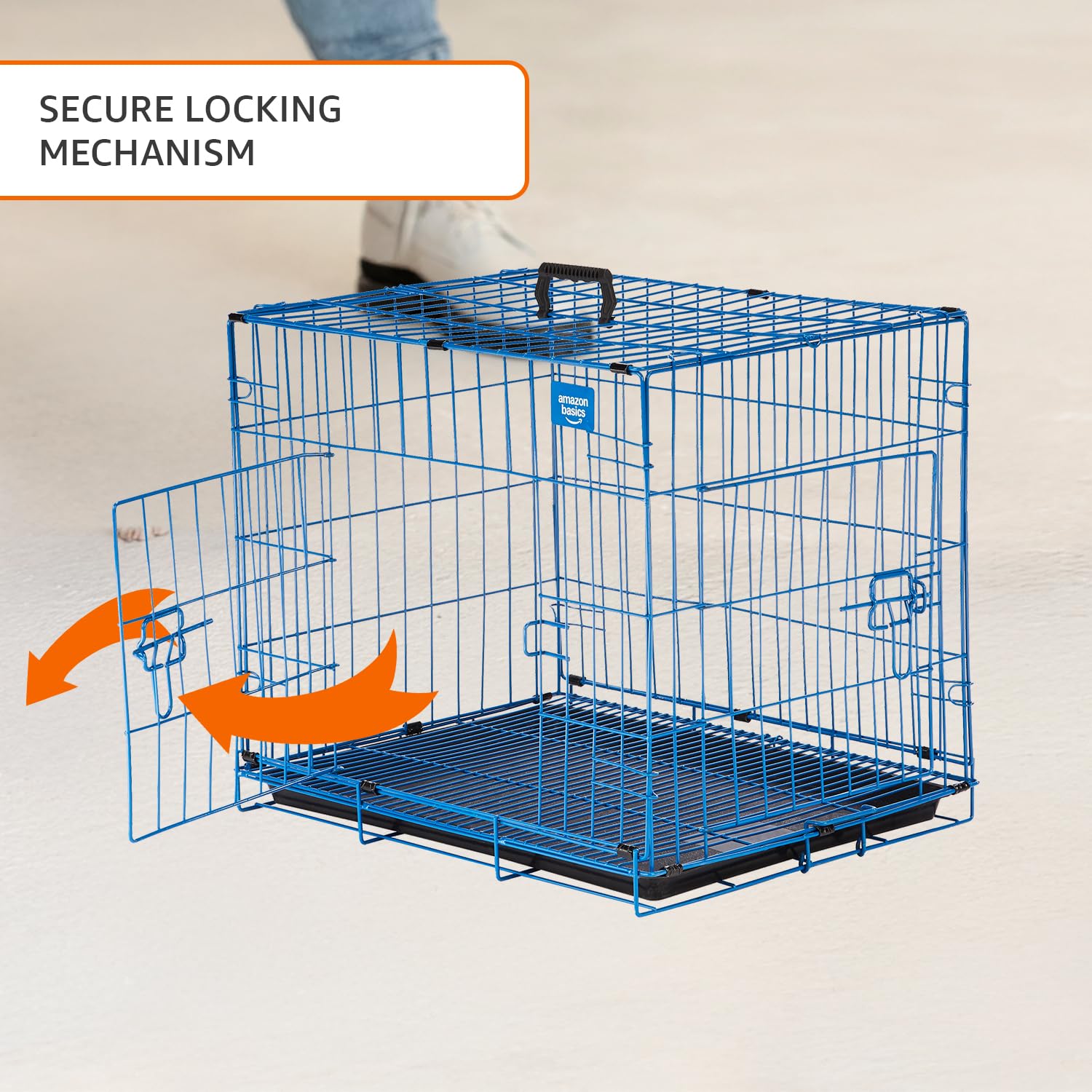 Amazon Basics Foldable Metal Wire Dog Cage/Crate/Carrier with Tray | Single Door | 24 Inch | 1 Level | Blue, Medium 1