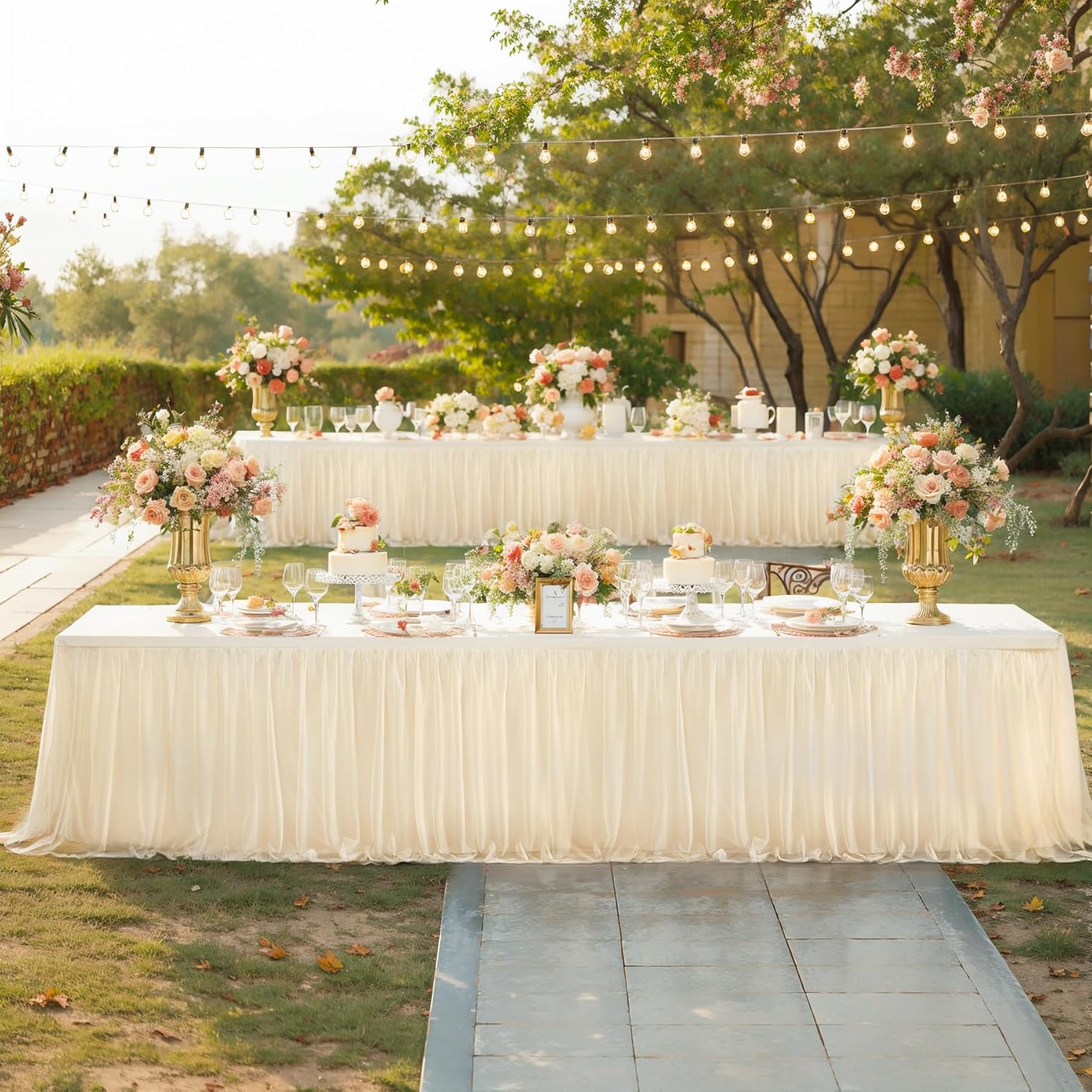 Champagne Tablecloth 6 Foot Rectangle, Tulle Table Skirt for Rectangle Tables 6ft Fitted Desk Skirt Banquet Birthday Party Wedding Champagne Table Cloths Cover
