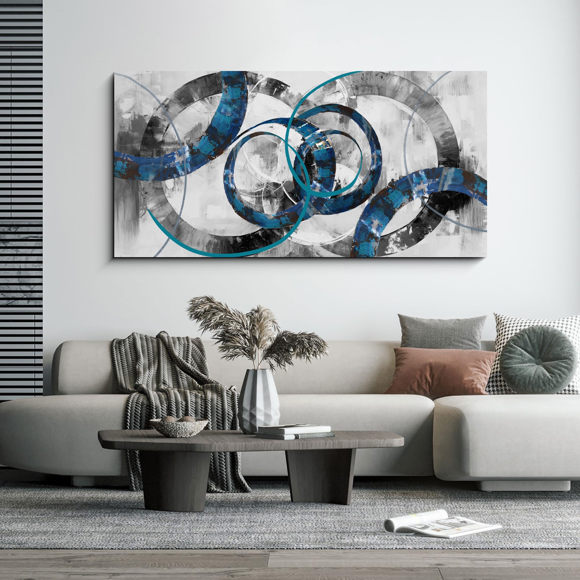 XLSJERST Blue Abstract Canvas Wall Art - Modern Art Wall Decor Wall Pictures for Living Room Bedroom Office Gray and White Paintings Artwork for Wall Size 29x58 Inches