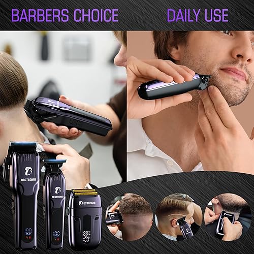 Miniatura 7 de BESTBOMG® Hair Clippers for Men, Professional Hair Clippers, Beard Trimmer& Rechargeable Shaver Set, Metal T-Blade, LED Display, Barber Hair Cutting