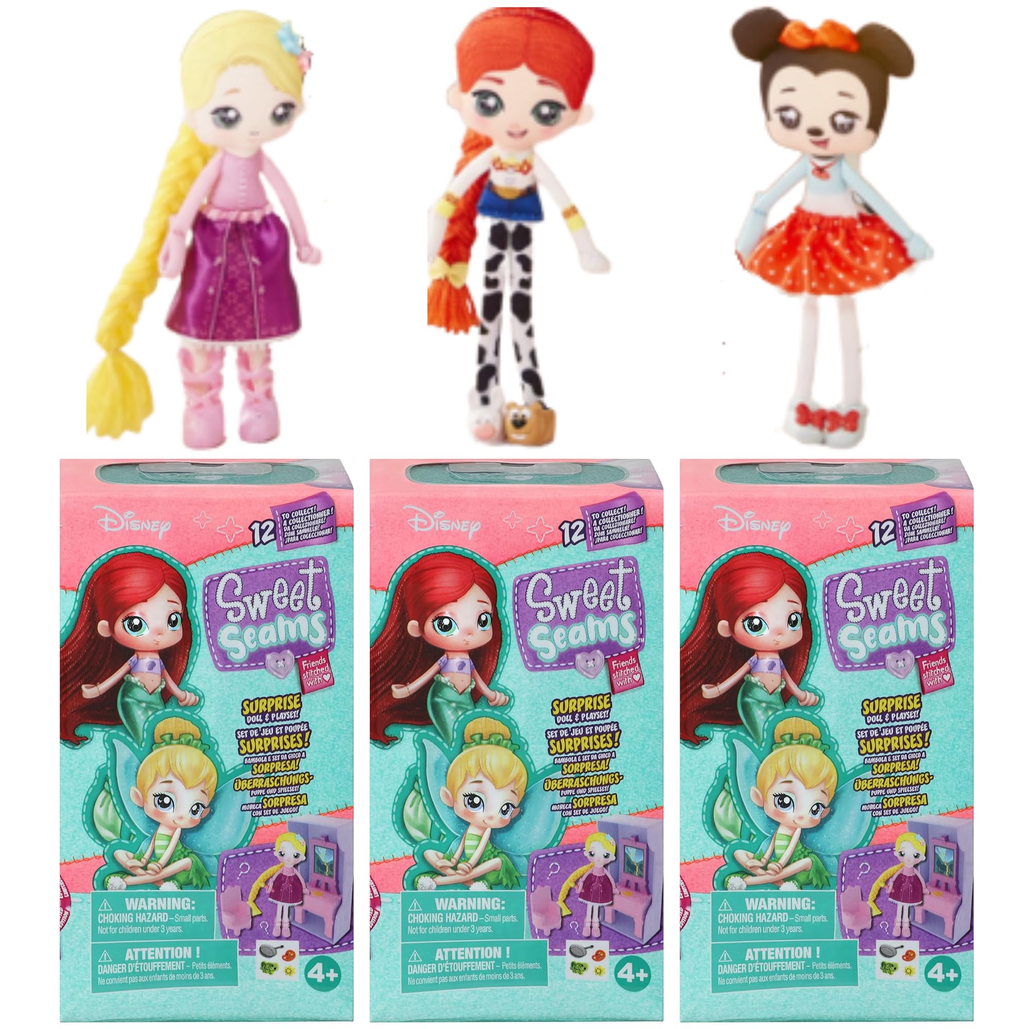 Disney Sweet Seams Dolls & Playsets With Accesories - Sets of 3 - (Rapunzel, Jessie & Minnie)