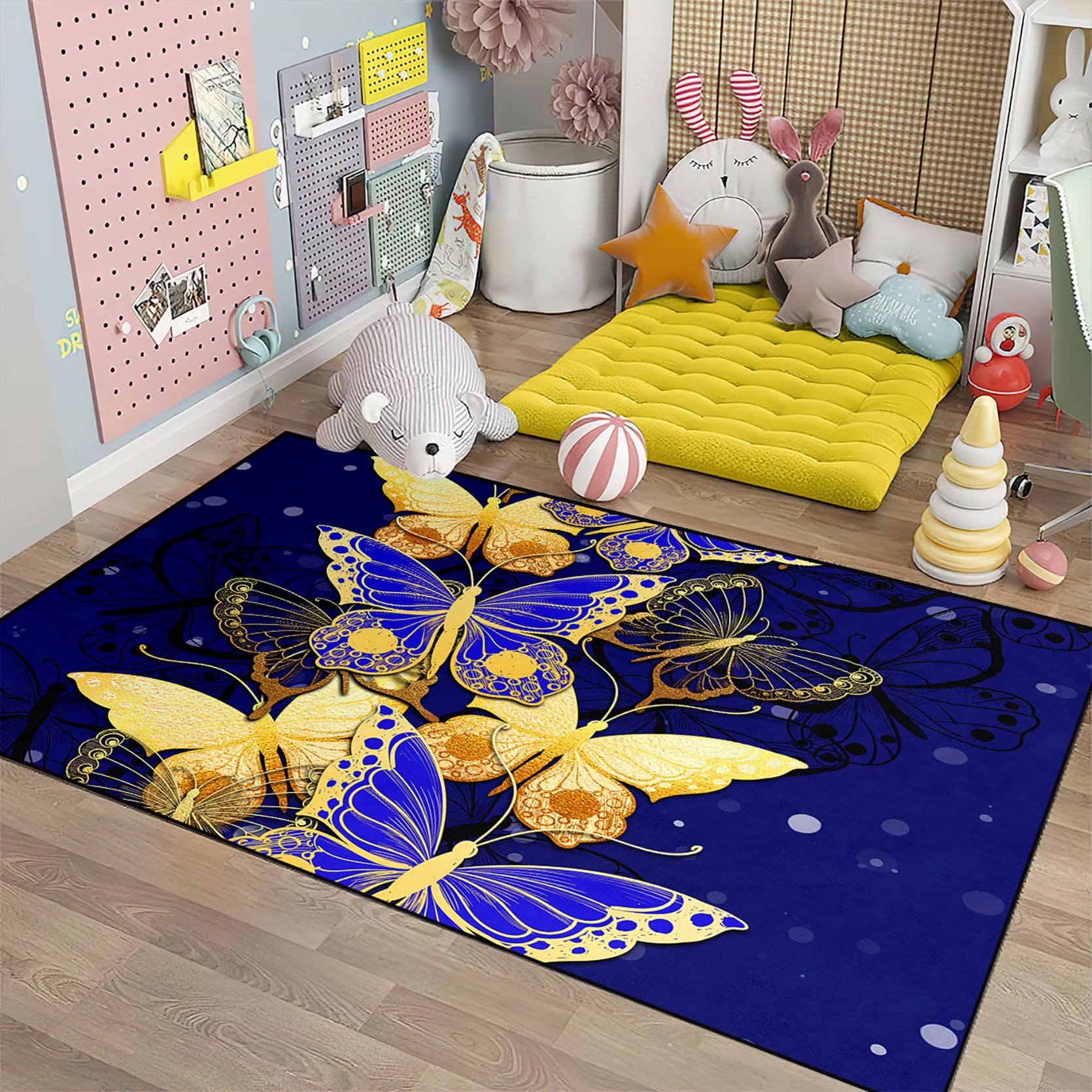 FJKJHKGJ Butterfly Rugs for Girls Bedroom Decor Butterfly Theme Floor Polyester Mats for Teen Girls Women, 2'x3'