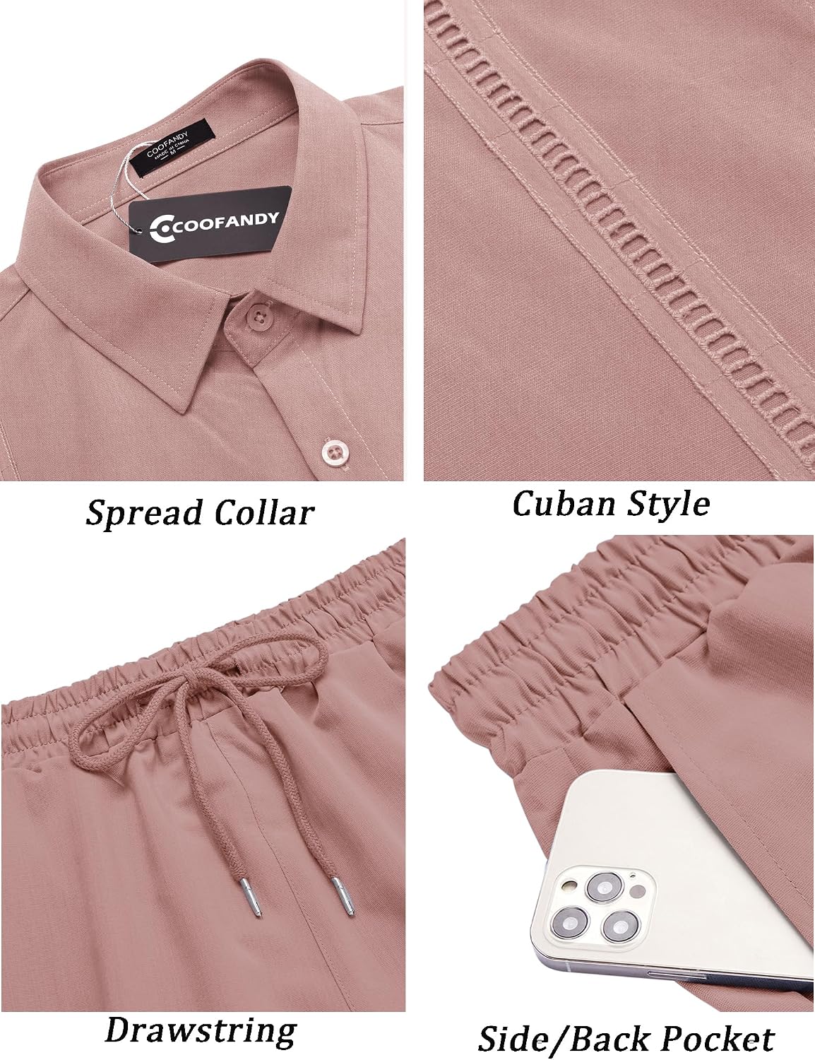 COOFANDY Men's 2 Piece Short Set Cuban Guayabera Shirts Short Sleeve Casual Beach Outfits Set
