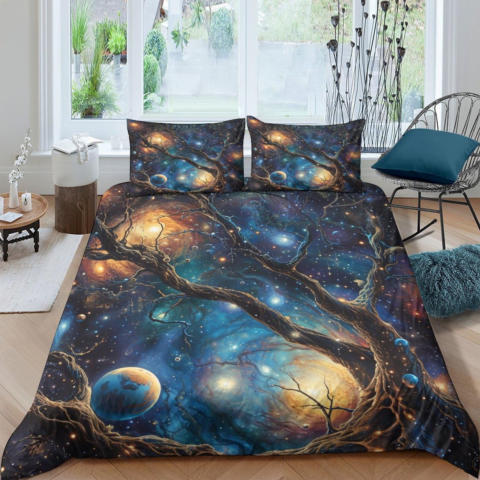 Housse de couette planètes cosmiques pour lit double 200x200 cm cosy