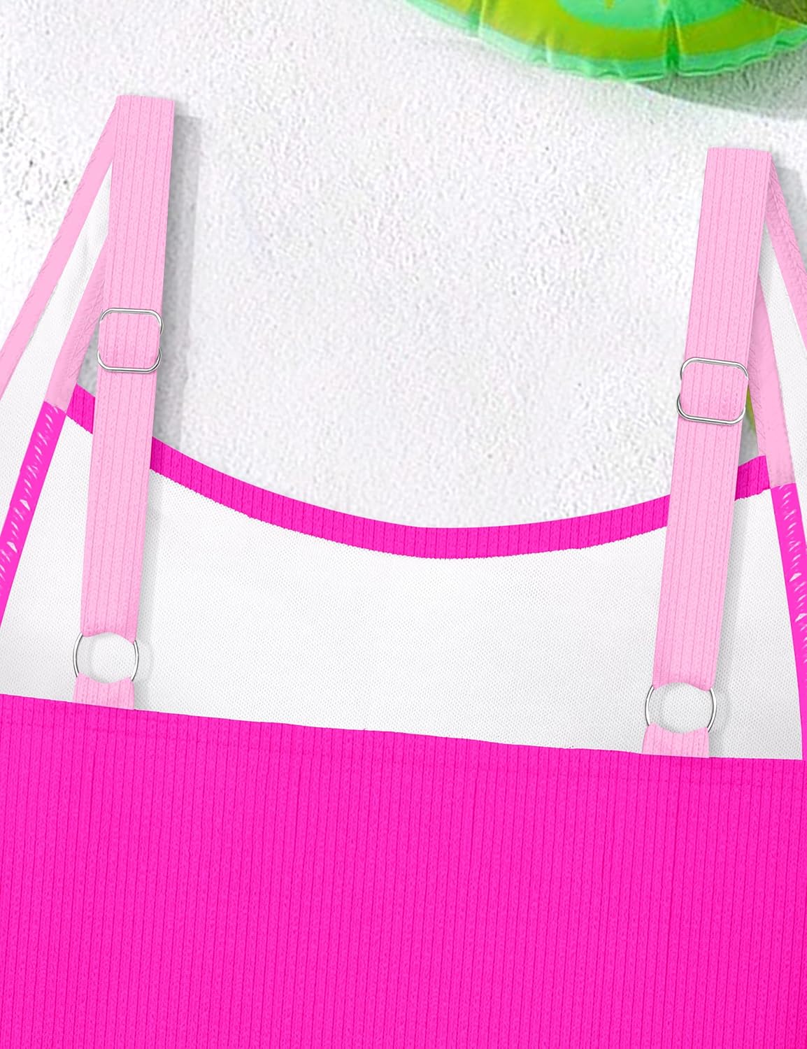 Girls Swimsuit One Piece Swimsuits Ribbed Bathing Suit for Girls Color Block Ruched Adjustable Strap Pad Swimwear - Image 7