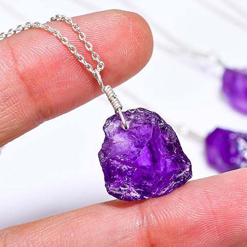 Miniatura 4 de AURA GEMS Natural Amethyst Raw Pendant Necklace, Real Purple Melody Super Seven Gemstone, Healing Crystal, February Birthstone, Zodiac, Silver