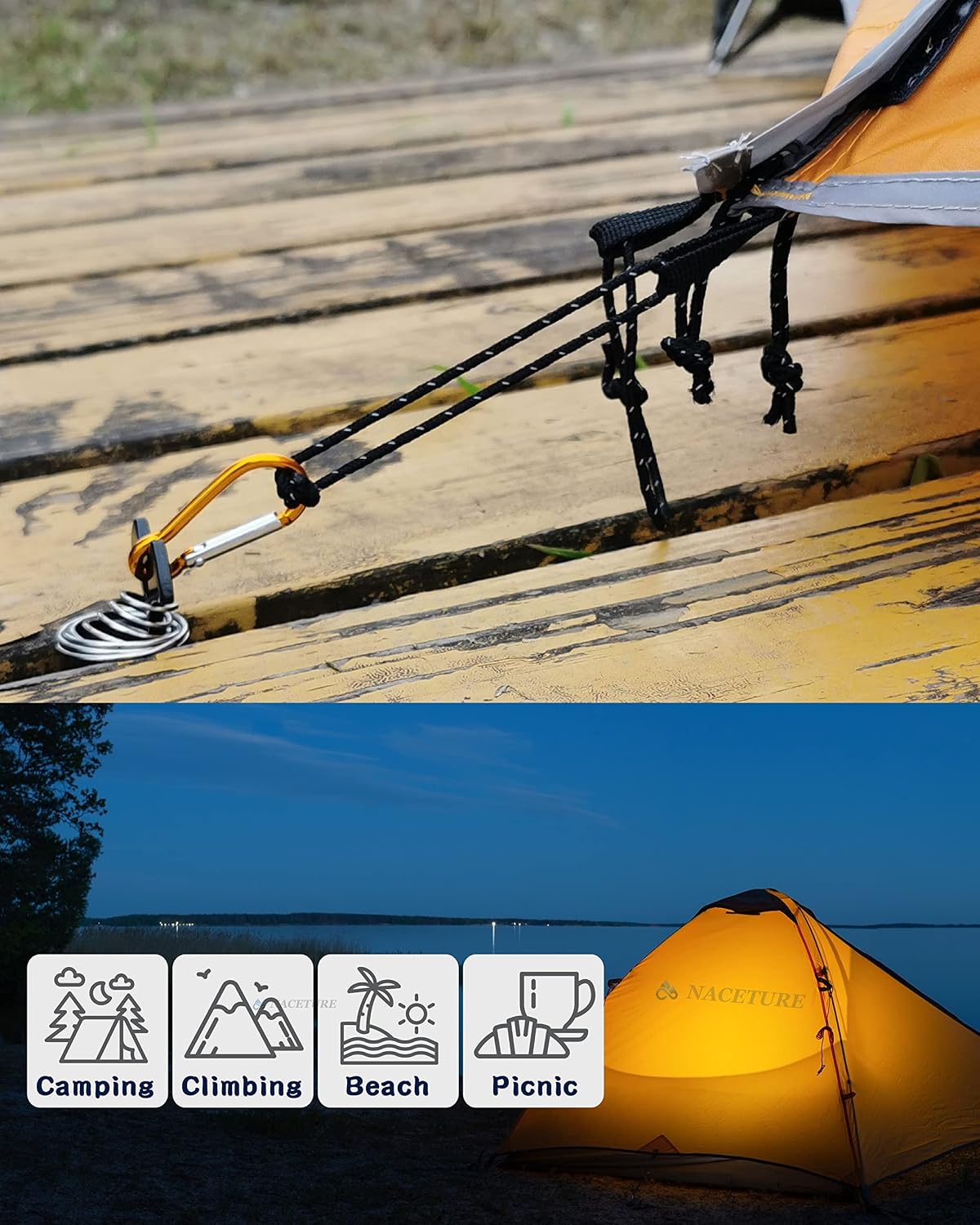 Tent Rope Tightener with Clips - Aluminum Deck Tie Down | Cord Adjuster Tensioners | Tents Tensioner Outdoor Camping Accessoriness (Sliver 10 Pack)