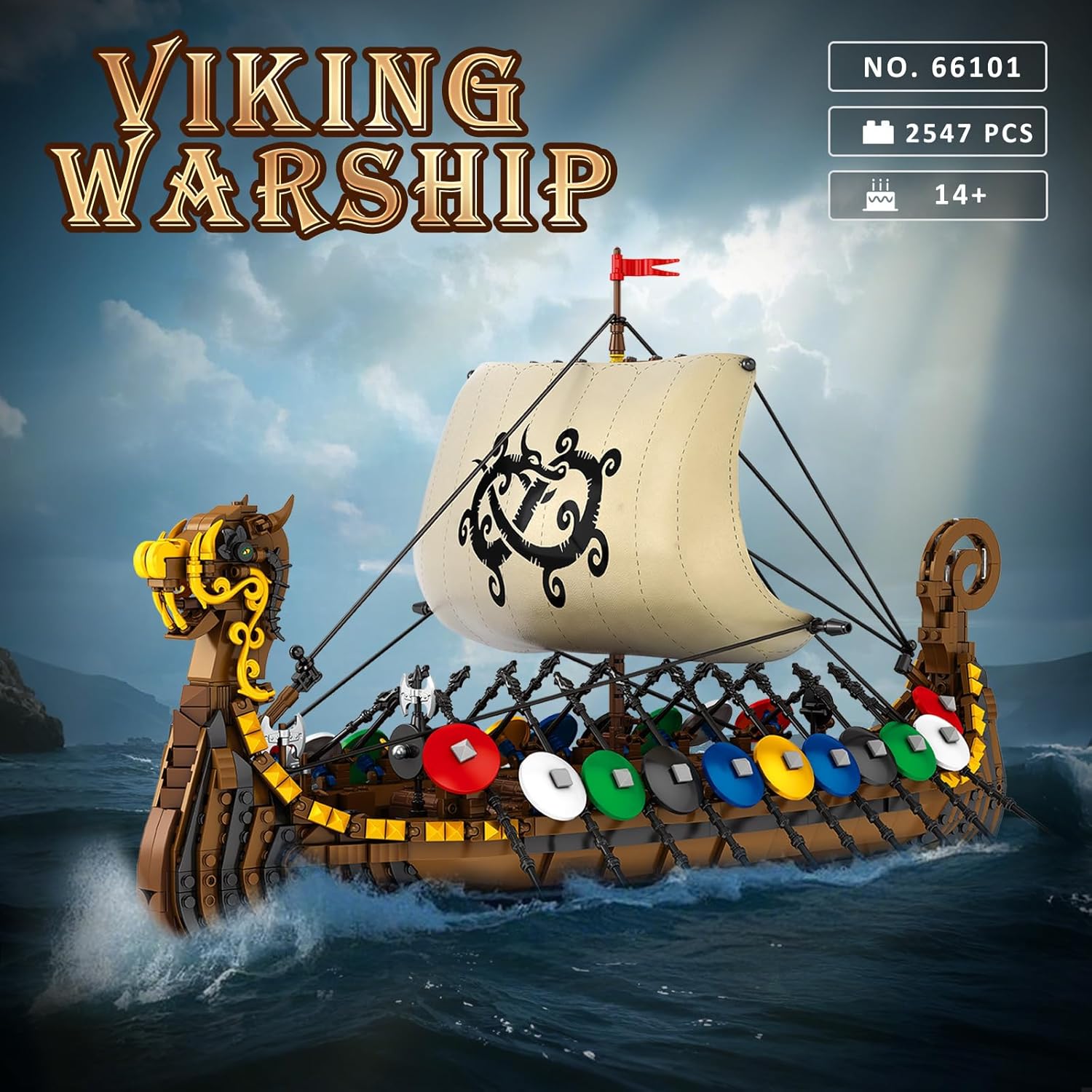 Reobrix Viking Pirate Ship Model Building Set,Medieval Viking Ship Kit with Flock Sails & Shields 66101,Gifts for Men Adults Teens,Viking Decor for Office Room,2547 PCS