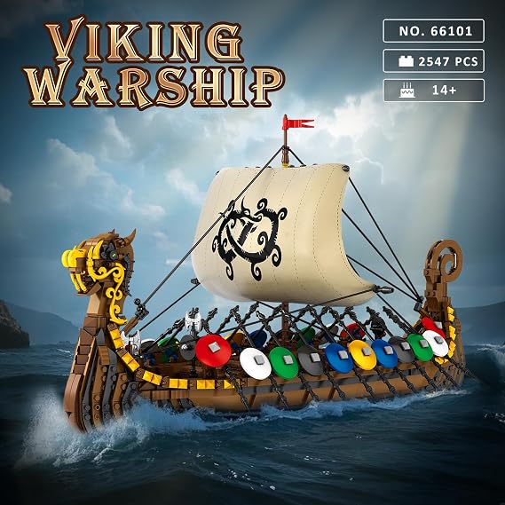 Reobrix Viking Pirate Ship Model Building Set, Medieval Viking Ship Kit 66101 with Herd Sails and Shields, Gifts for Men Adults Teens, Viking Decor for Office Room, 2547PCS