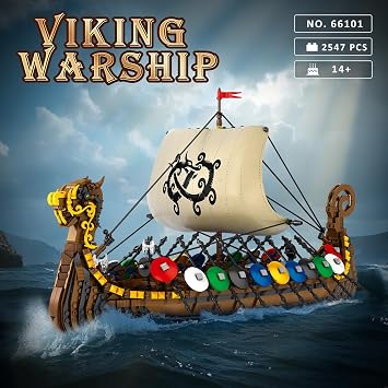 Reobrix Viking Pirate Ship Model Building Set, Medieval Viking Ship Kit 66101 with Herd Sails and Shields, Gifts for Men Adults Teens, Viking Decor for Office Room, 2547PCS