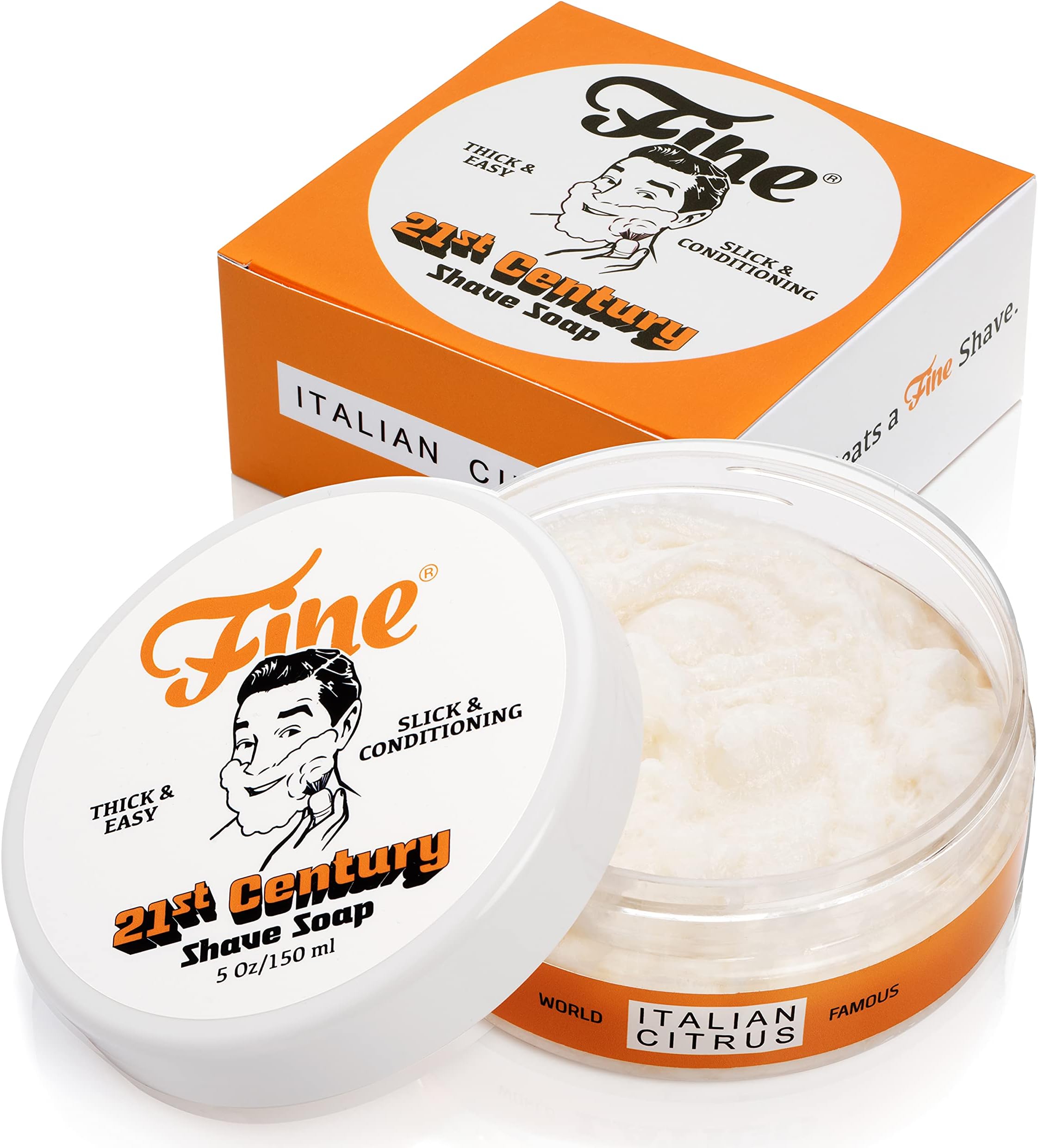 FineMr. 21C Men’s Shaving Soap, Builds Thick & Easy Lather, Protects From Razor Burn & Irritation, No Artificial Colors, Made In Italy, 5oz. (150ml), Italian Citrus