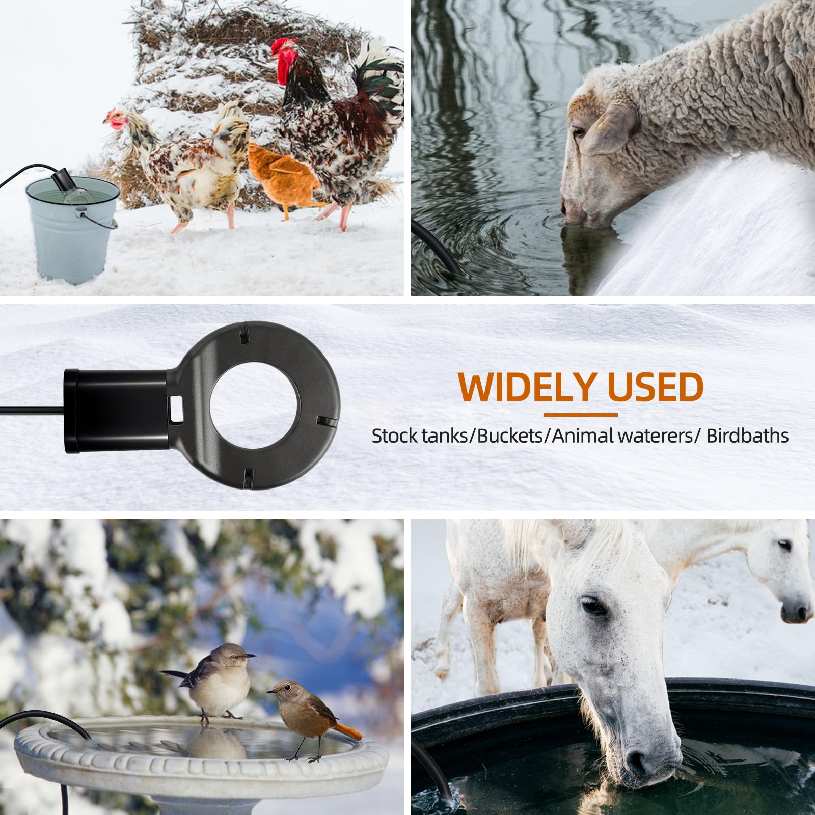 Calentador de agua para pollo, 1000 W, aluminio fundido a presión, sumergible, control termostático, descongelador para aves de corral, aves, vacas, caballos, animales, agua potable