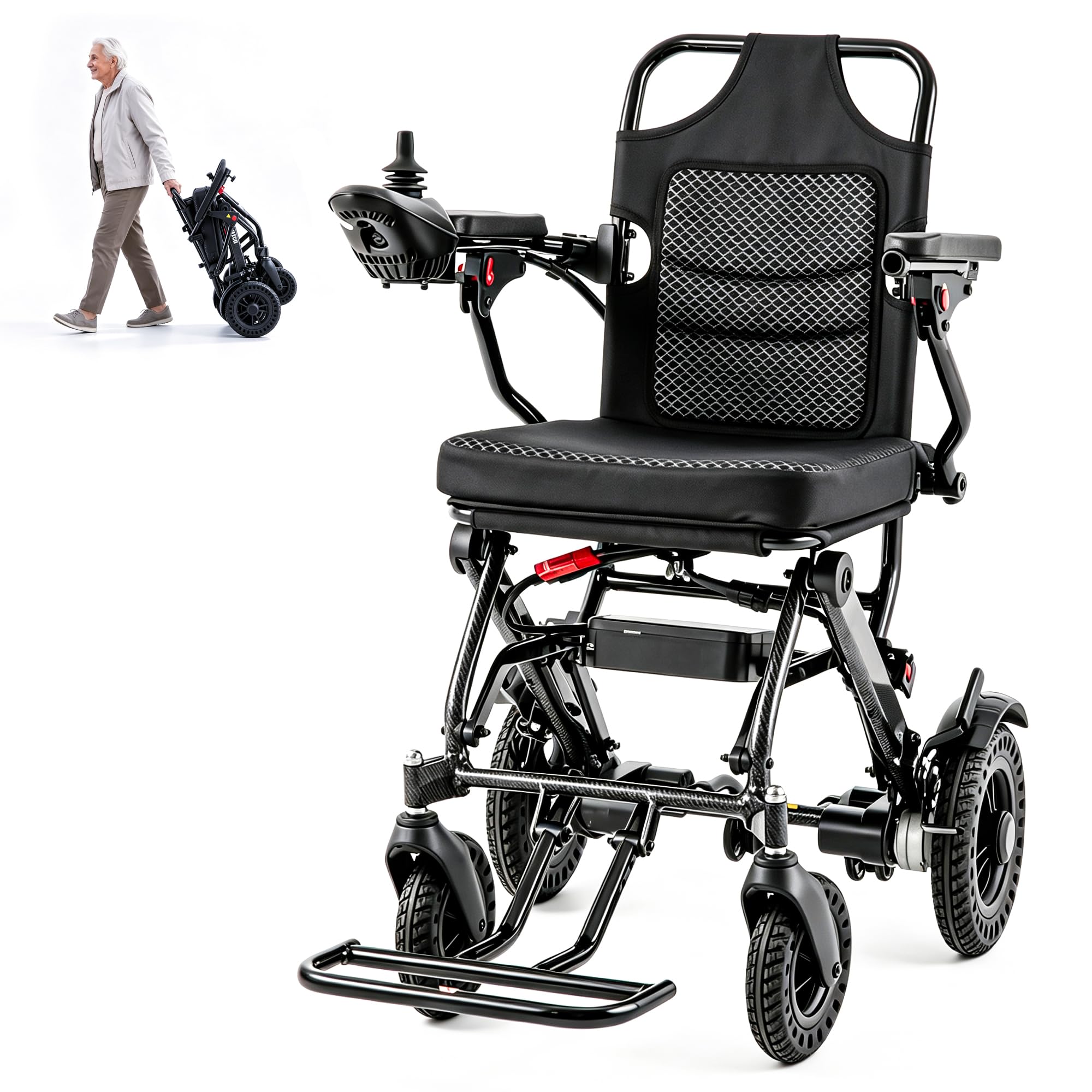Silla de ruedas eléctrica ultraligera para adultos, marco de aluminio, almohadilla suave extraíble, todo terreno, plegable, silla de ruedas eléctrica para ancianos, silla de ruedas eléctrica adecuada