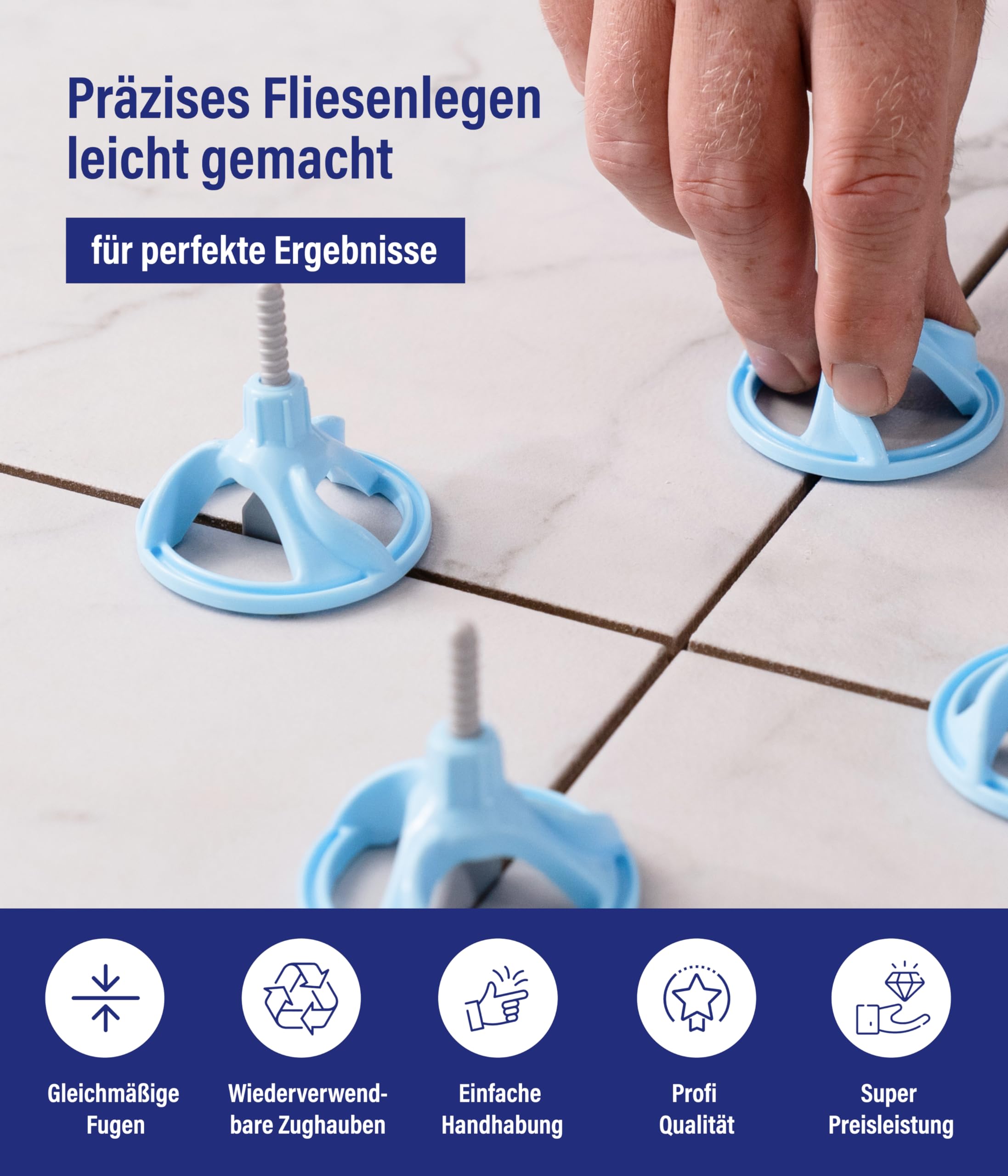 Nivelliersystem24 Starter-Set für 2mm Fugen 50 Zughauben + 150 Laschen im Eimer I Für 3-15mm Fliesenstärke I Fliesen legen mit professioneller Verlegehilfe, Fliesenverlegehilfe, Fliesenstärke 3-15mm