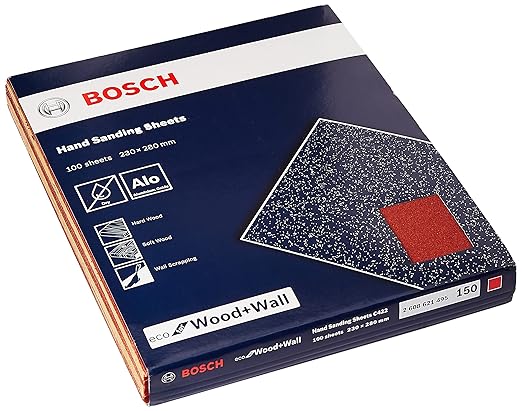 Bosch Professional Hand Sanding Sheet For Wood & Wall, 230 X 280 Mm Grit 150, Pack of 100