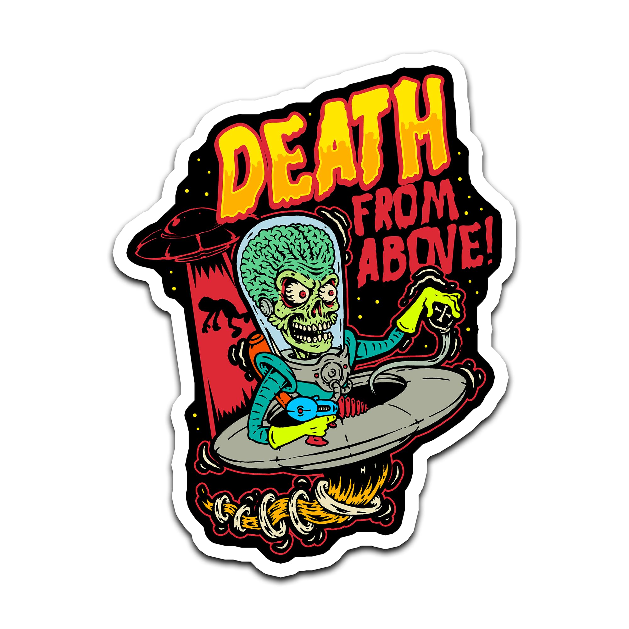 4" Mars Alien Attacks Sticker UFO Death from Above Abduction Sci-Fi Horror Sticker, Waterproof Vinyl Sticker for Car, Auto, Water Bottles, Phone Case,