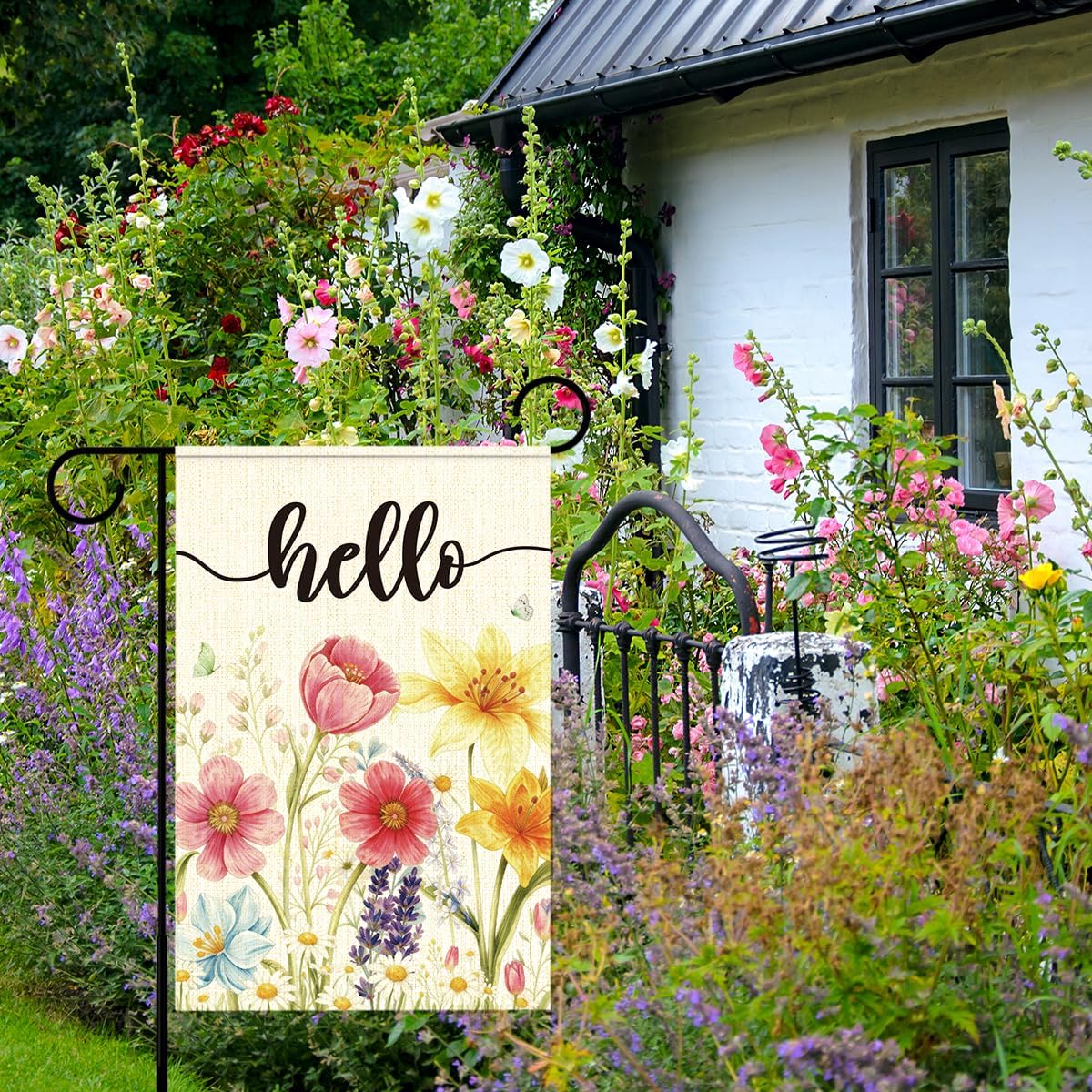 Welcome Spring Garden Flag, Spring Summer Flowers Garden Flag for Outside, Hello Spring Colorful Floral Farmhouse Yard Lawn Porch Flags for Outside Decor 12x18 Inch Double Sided - Image 6