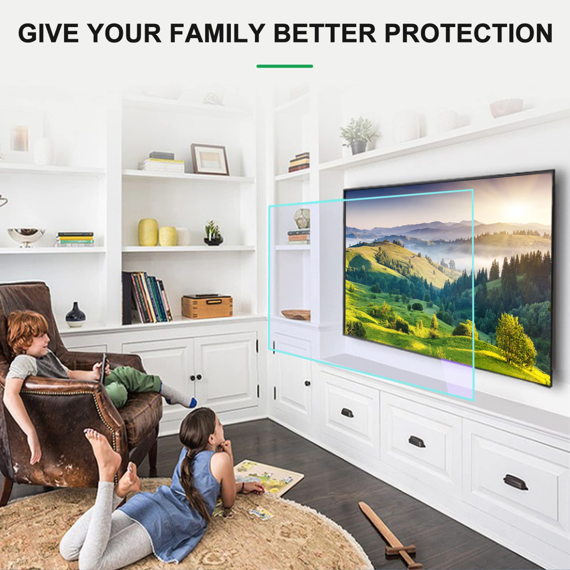 Pellicola protettiva anti-luce blu per TV da 43-75 pollici, impermeabile, anti-olio, anti-polvere, anti-graffio e anti-riflesso, allevia l'affaticamento degli occhi e la mio(65 pollici 1440 x 809 mm