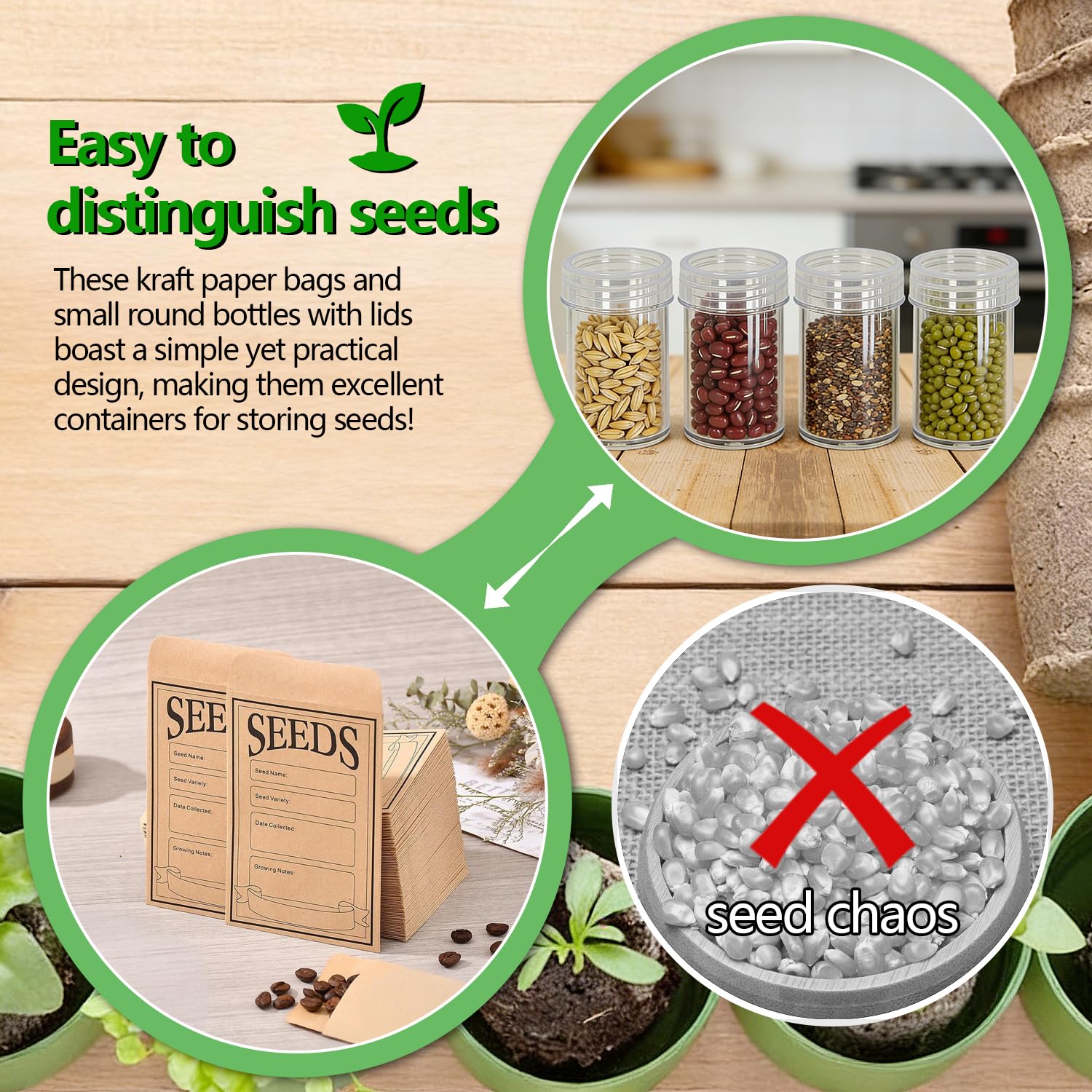60 Rangement Graines Potager Rond Seed Box Boîtes pour Grosses Grainezs Boite Robuste et Durable Comprend 50 Sachet Craft Adapté Au Stockage de Grains de Café Haricots Mungo et Céréales