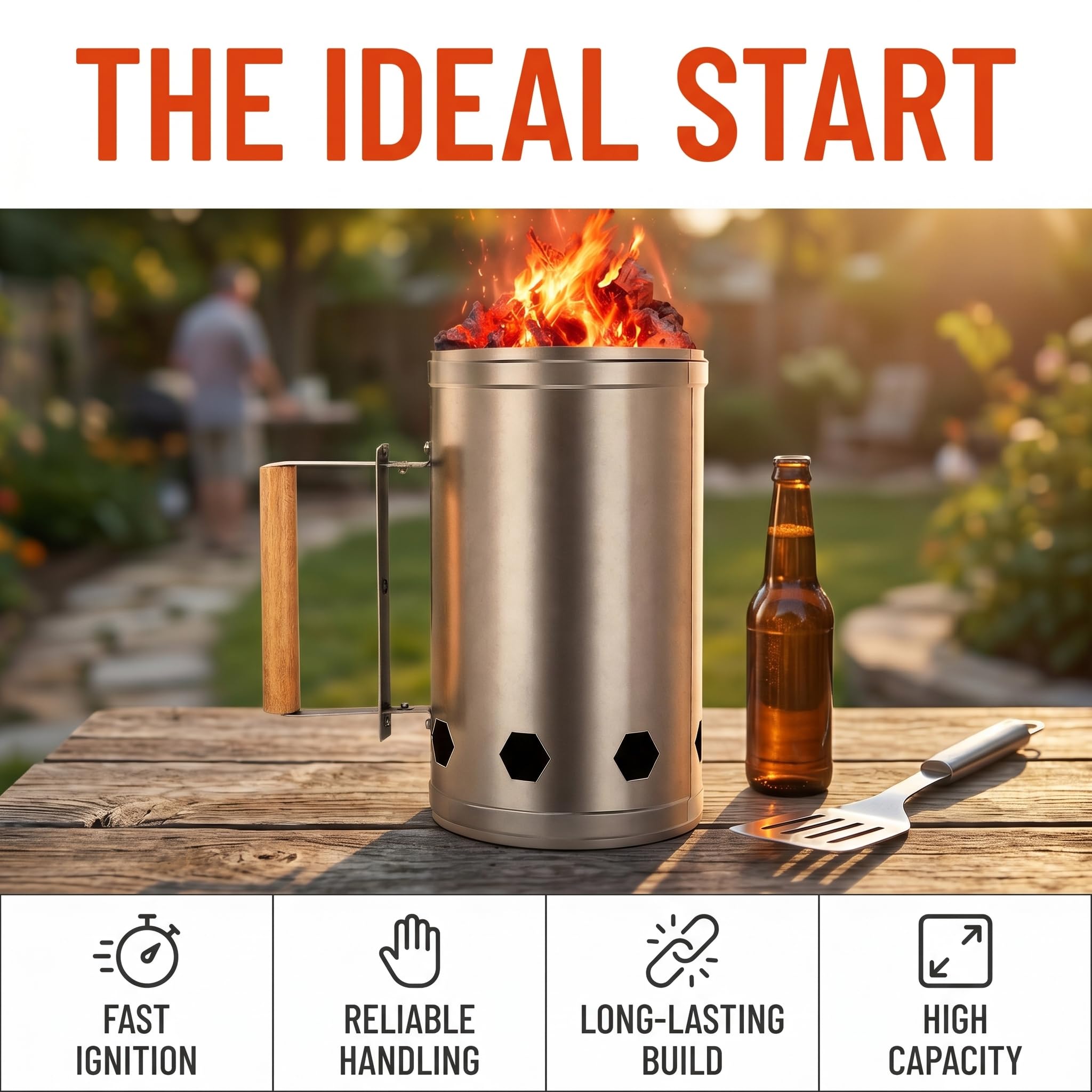 Démarreur Barbecue: 27×17cm Démarreur de Charbon de Bois, Cheminère pour Barbecue, Rapide et Facile avec Poignée de Sécurité, Idéal pour Camping et Grillades en Plein Air