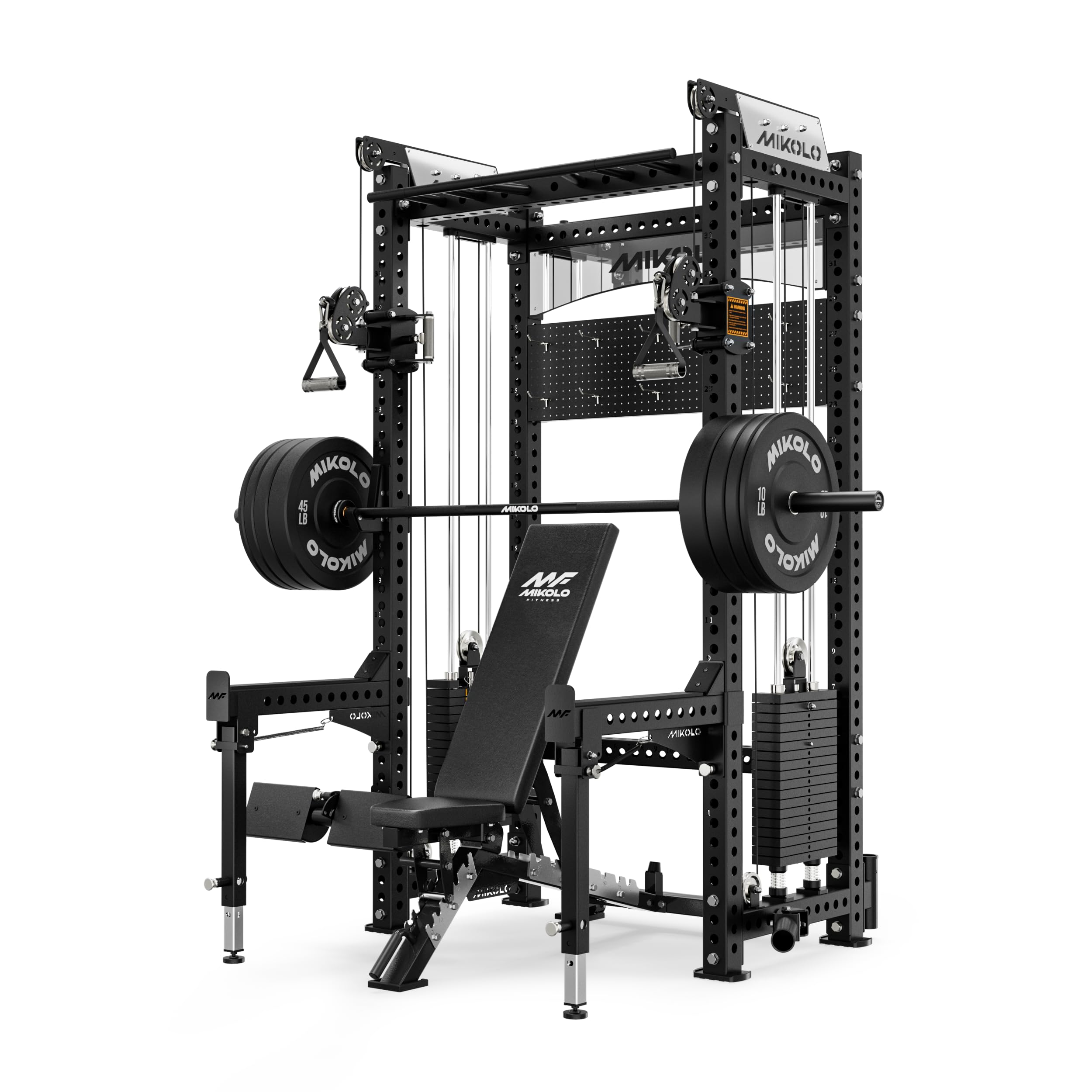 Mikolo Anubis-2.0 Smith Machine with Weight Stack, 3“×3” All-in-One Power Cage with LAT Pulldown &amp; Cable Crossover, 3200LBS Multi-Function Trainer with Aluminum Pulley System for Fitness Home Gym