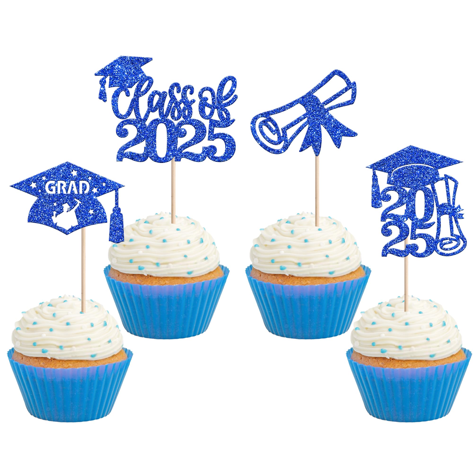 Rsstarxi 24 Pack 2025 Graduation Cupcake Toppers Glitter Congrats Grad 2025 Graduation Cap Diploma Cupcake Picks for Class of 2025 Theme Party Cake