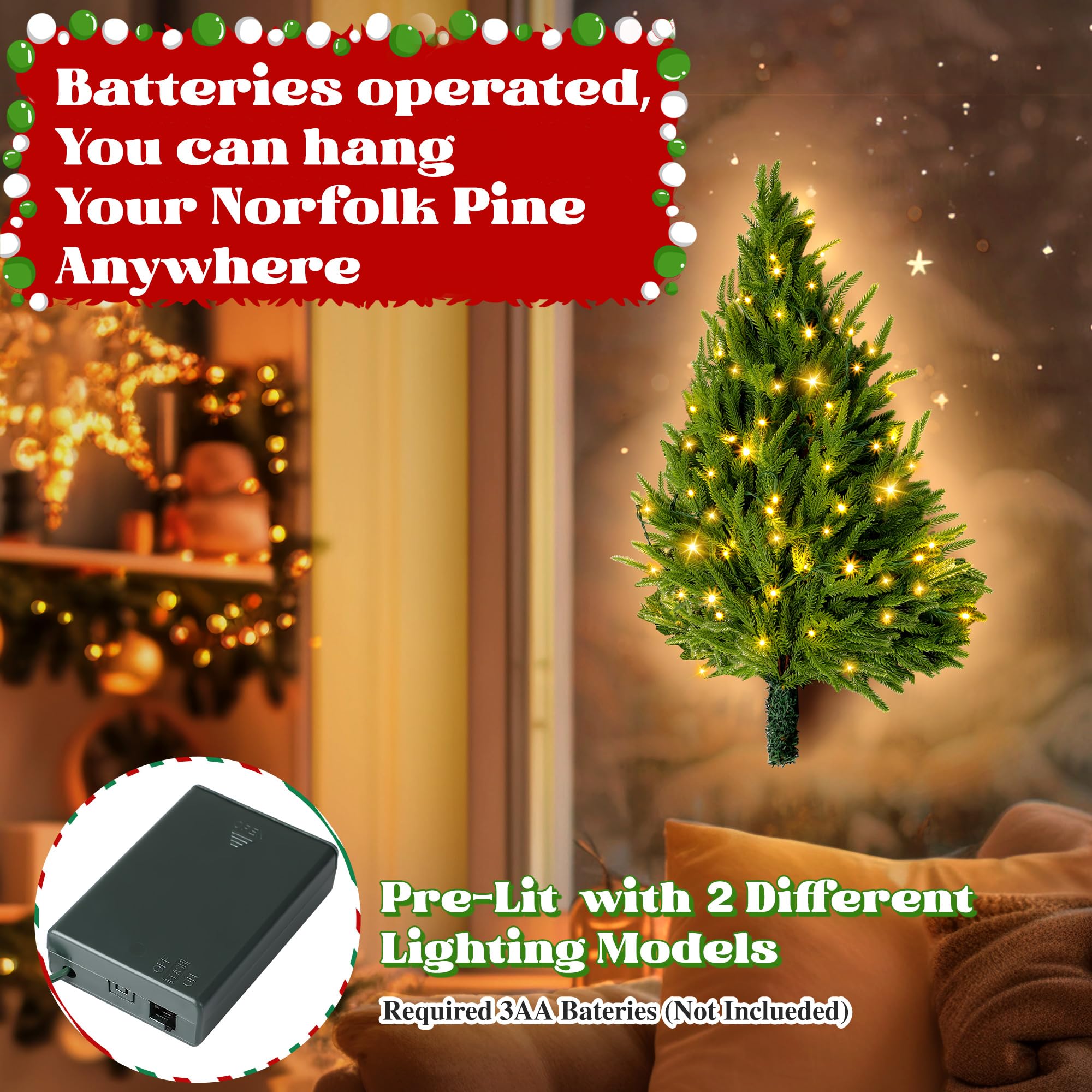 Sapin de Noël Artificiel pré-éclairé à Suspendre au Mur avec lumières LED, Sapin de Noël Plat pré-éclairé pour Appartement, propriétaire de Chat