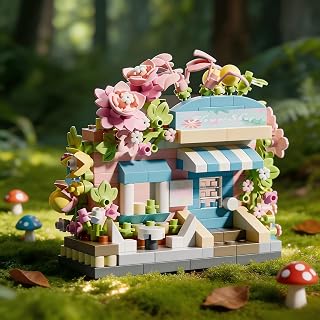 Pink Roses Fill the Alley Building Blocks Set, 239 Pieces Mini Floral Model Kit, Creative DIY Bricks for Home Decor, Relaxing Desk Ornament for Adults and Hobbyists