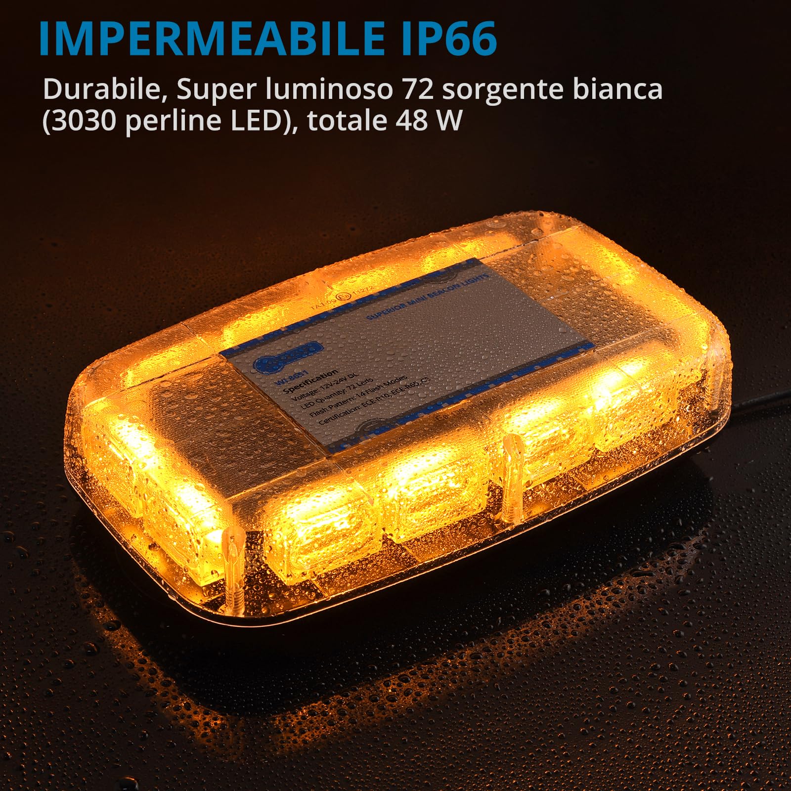 Lampeggiante Rotante Magnetico 48W - Luce Di Emergenza Per Auto, Furgoni, Cantieri