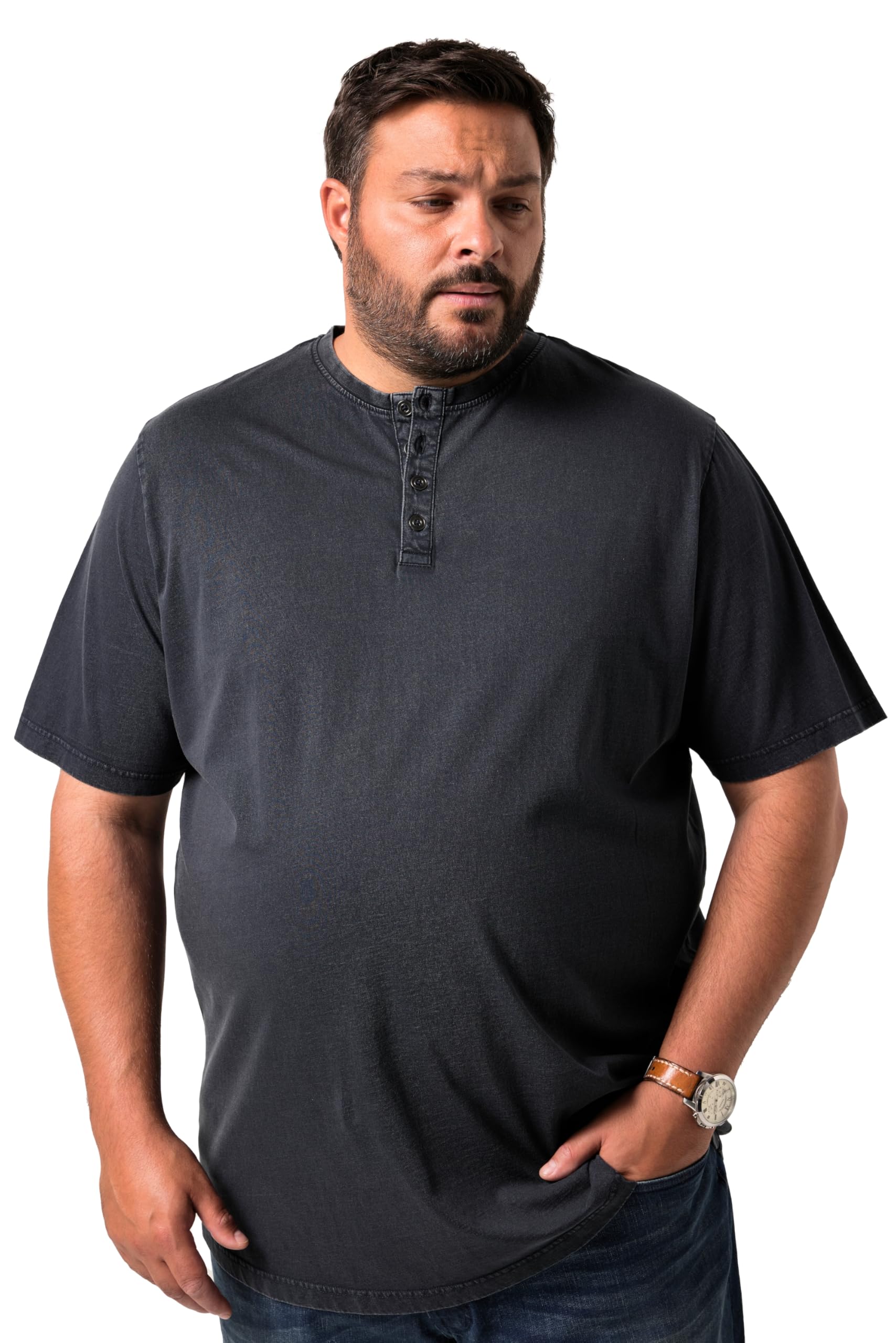 Men Plus Herren große Größen Übergrößen Menswear L-8XL Henley, Halbarm, Ausschnitt mit Knopfleiste, Vintage Look 841626