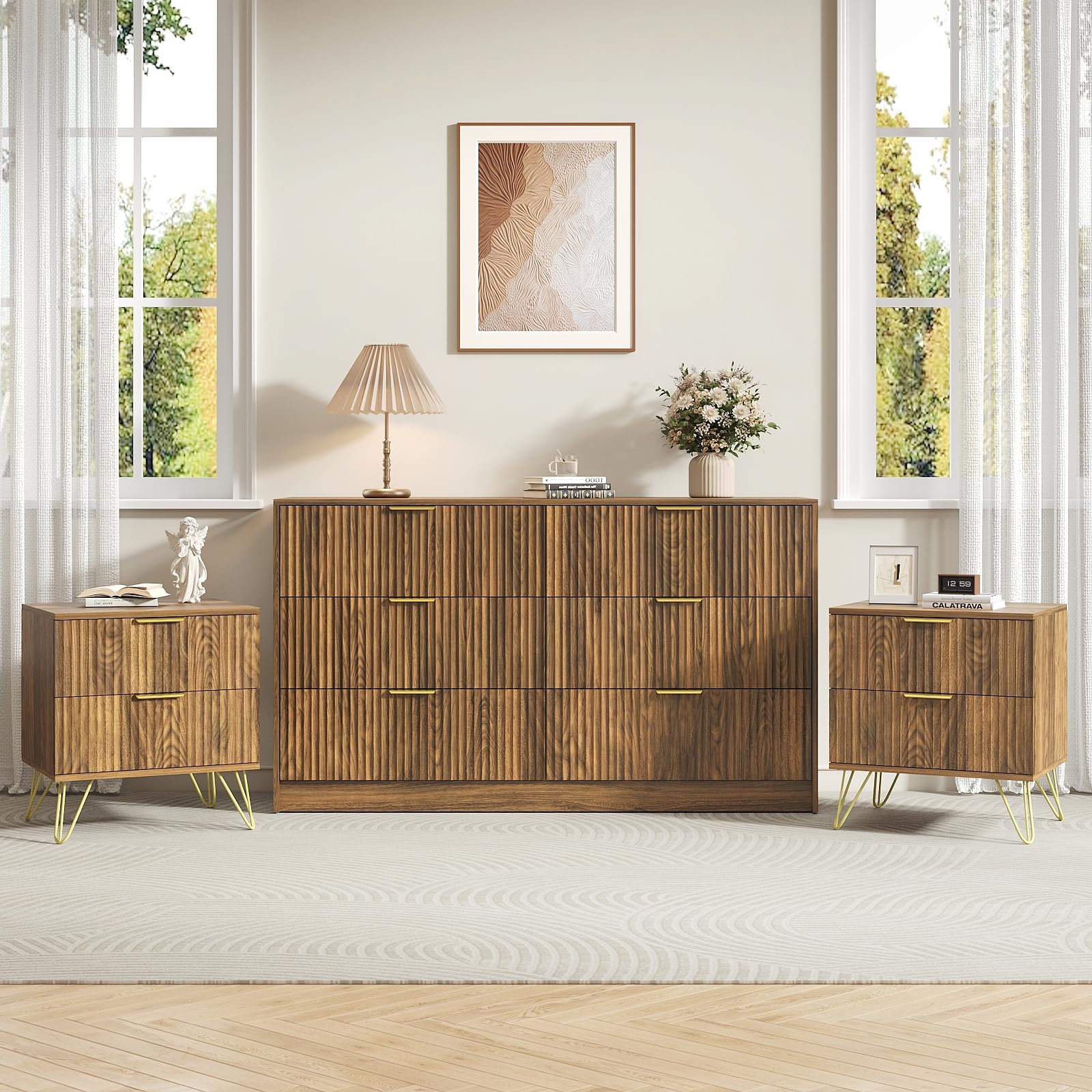 Sscaktu 6 Drawer Dresser and Nightstand Set